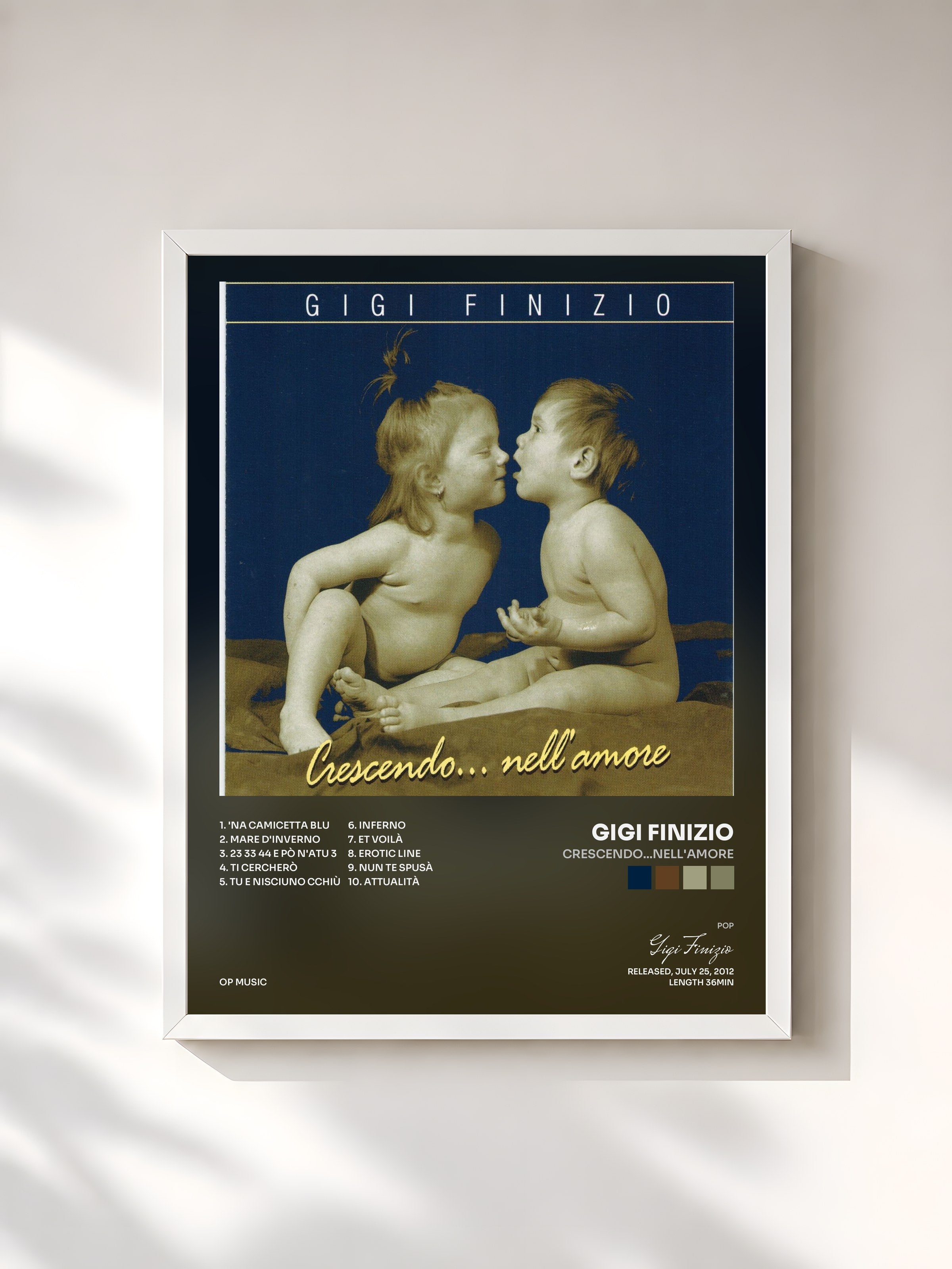 #blanc Tableau de l'album Crescendo...nell'amore de Gigi Finizio, cadre blanc, imprimé et encadré en France