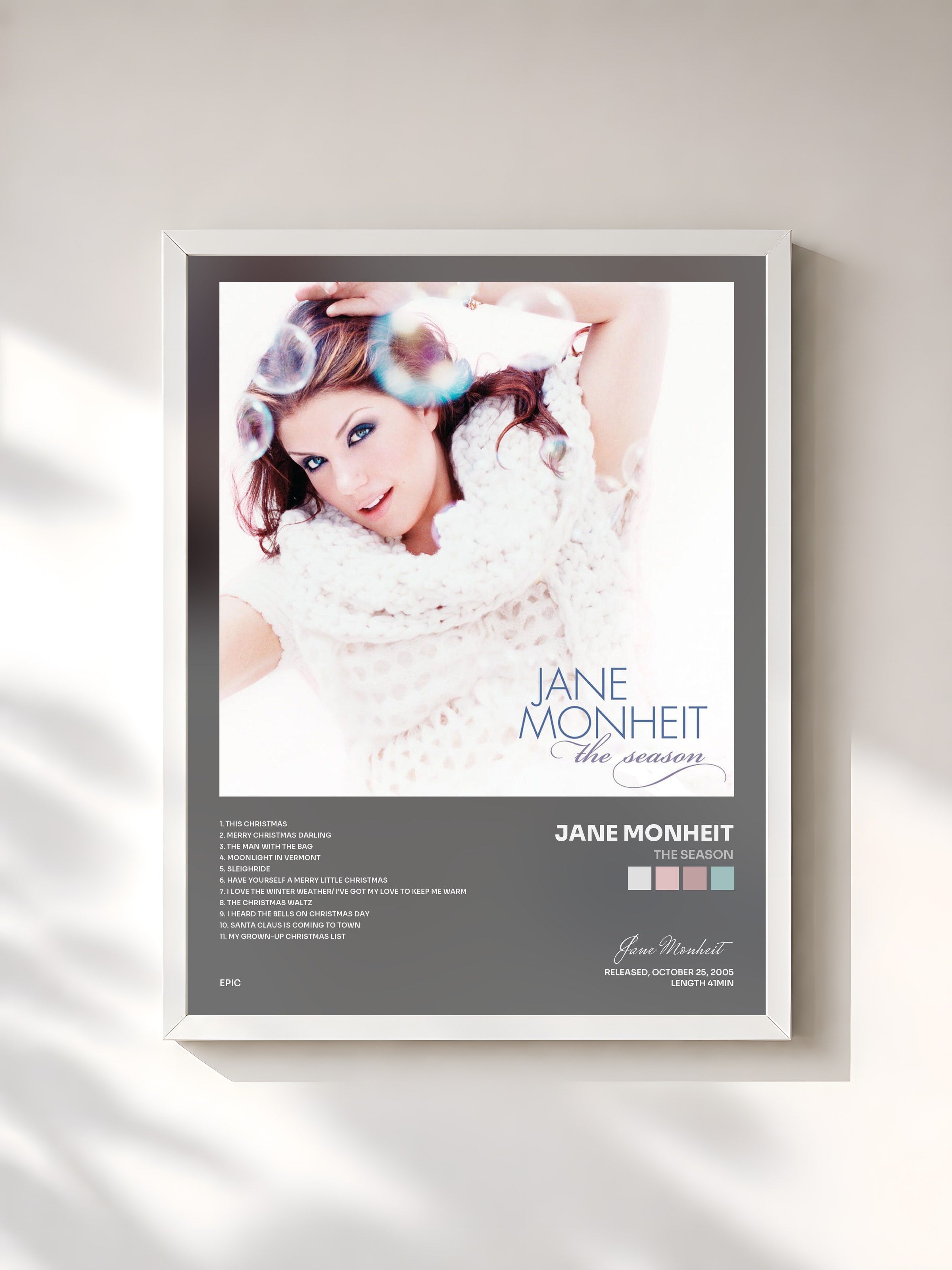 #blanc Tableau de l'album The Season de Jane Monheit, cadre blanc, imprimé et encadré en France
