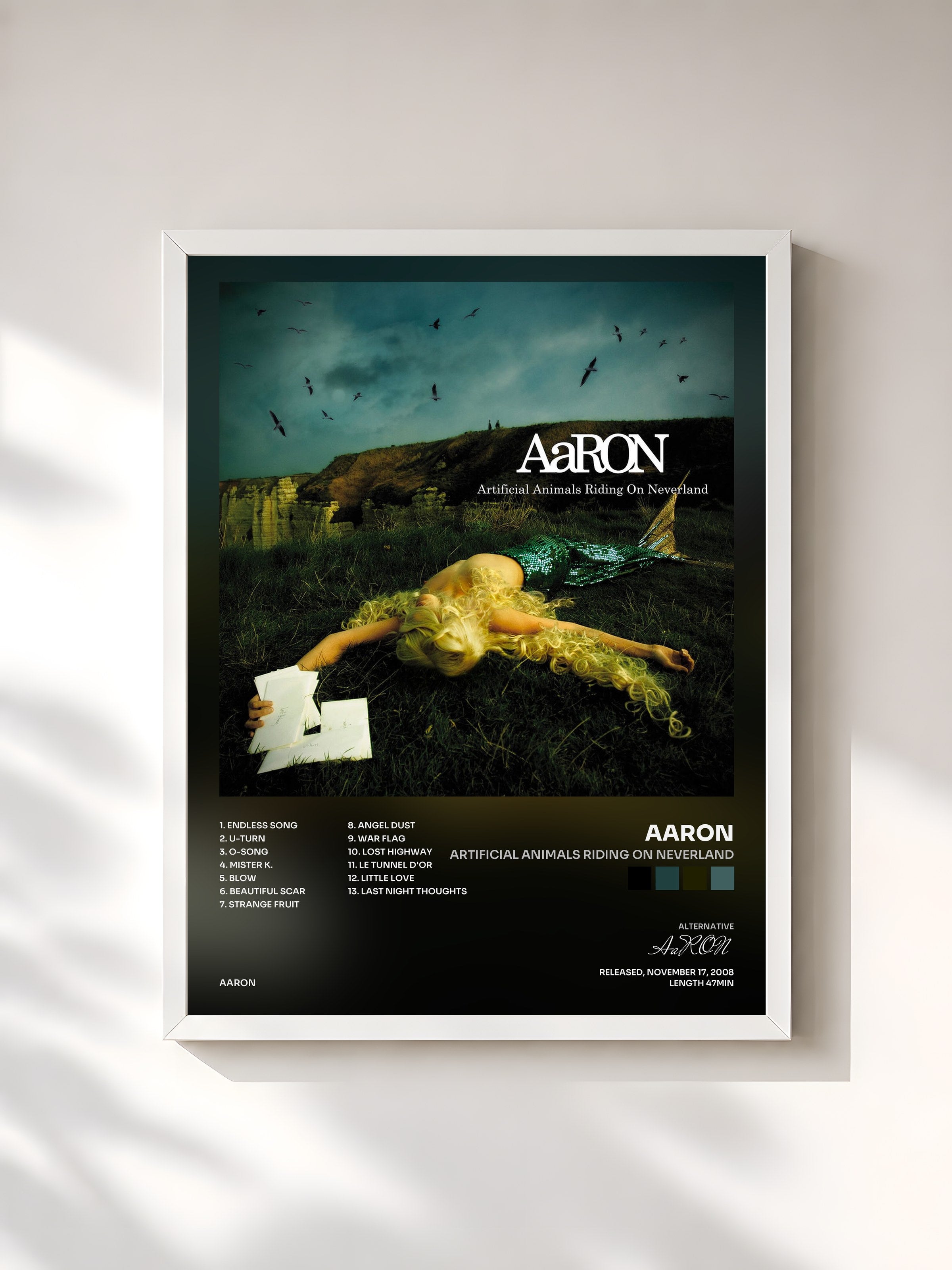 #blanc Tableau de l'album Artificial Animals Riding on Neverland de AaRON, cadre blanc, imprimé et encadré en France