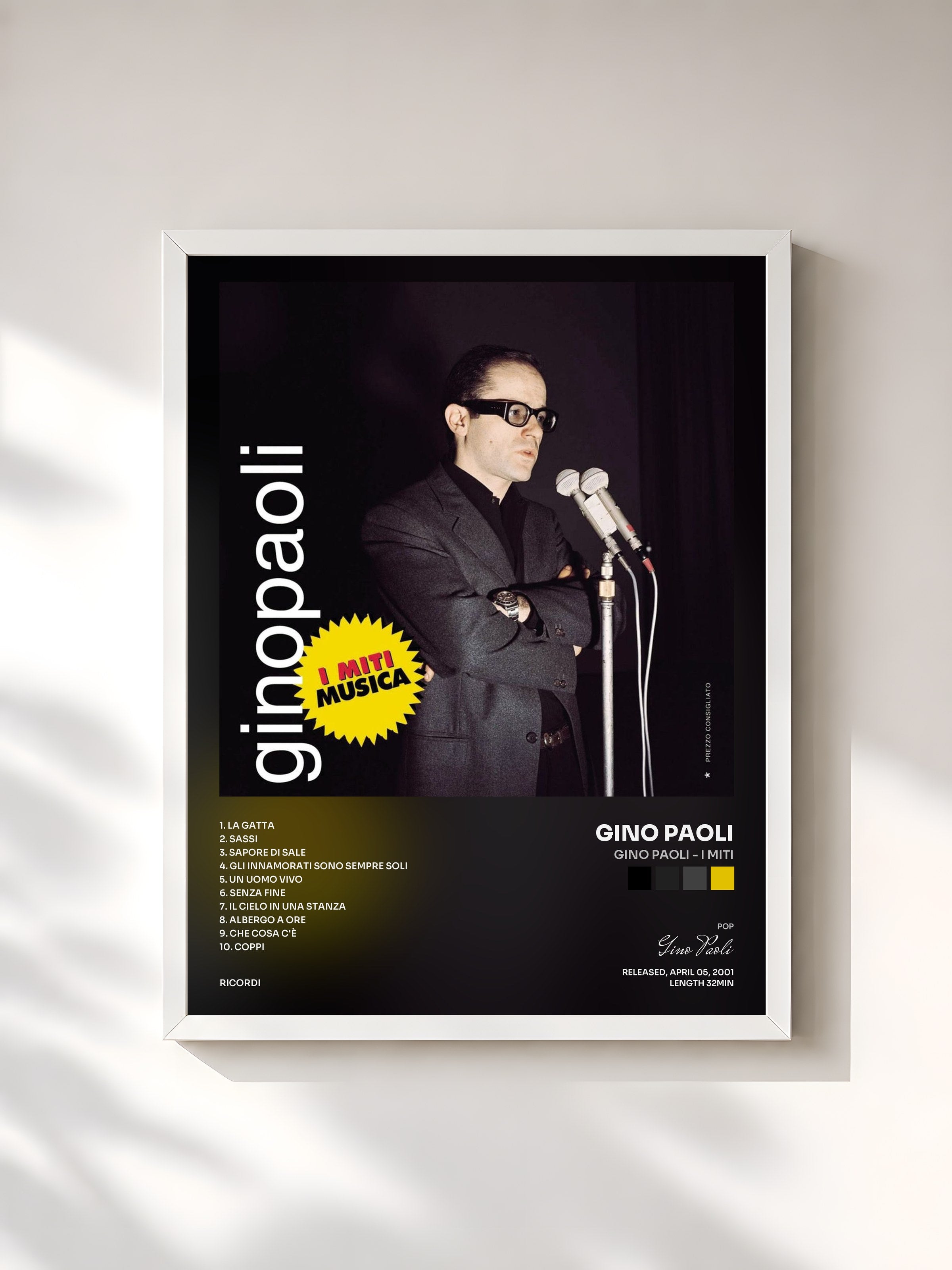 #blanc Tableau de l'album Gino Paoli - I Miti de Gino Paoli, cadre blanc, imprimé et encadré en France
