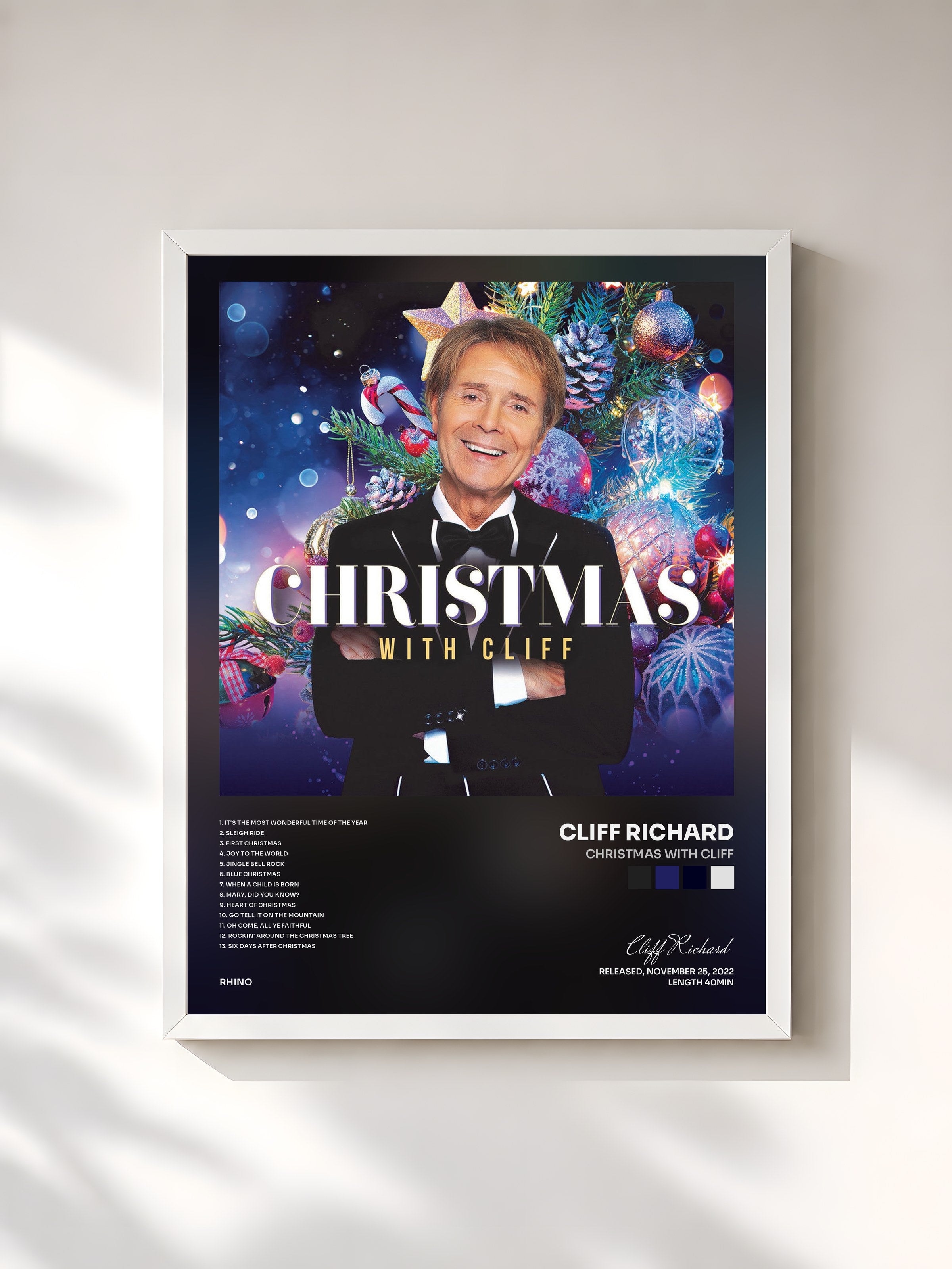 #blanc Tableau de l'album Christmas with Cliff de Cliff Richard, cadre blanc, imprimé et encadré en France