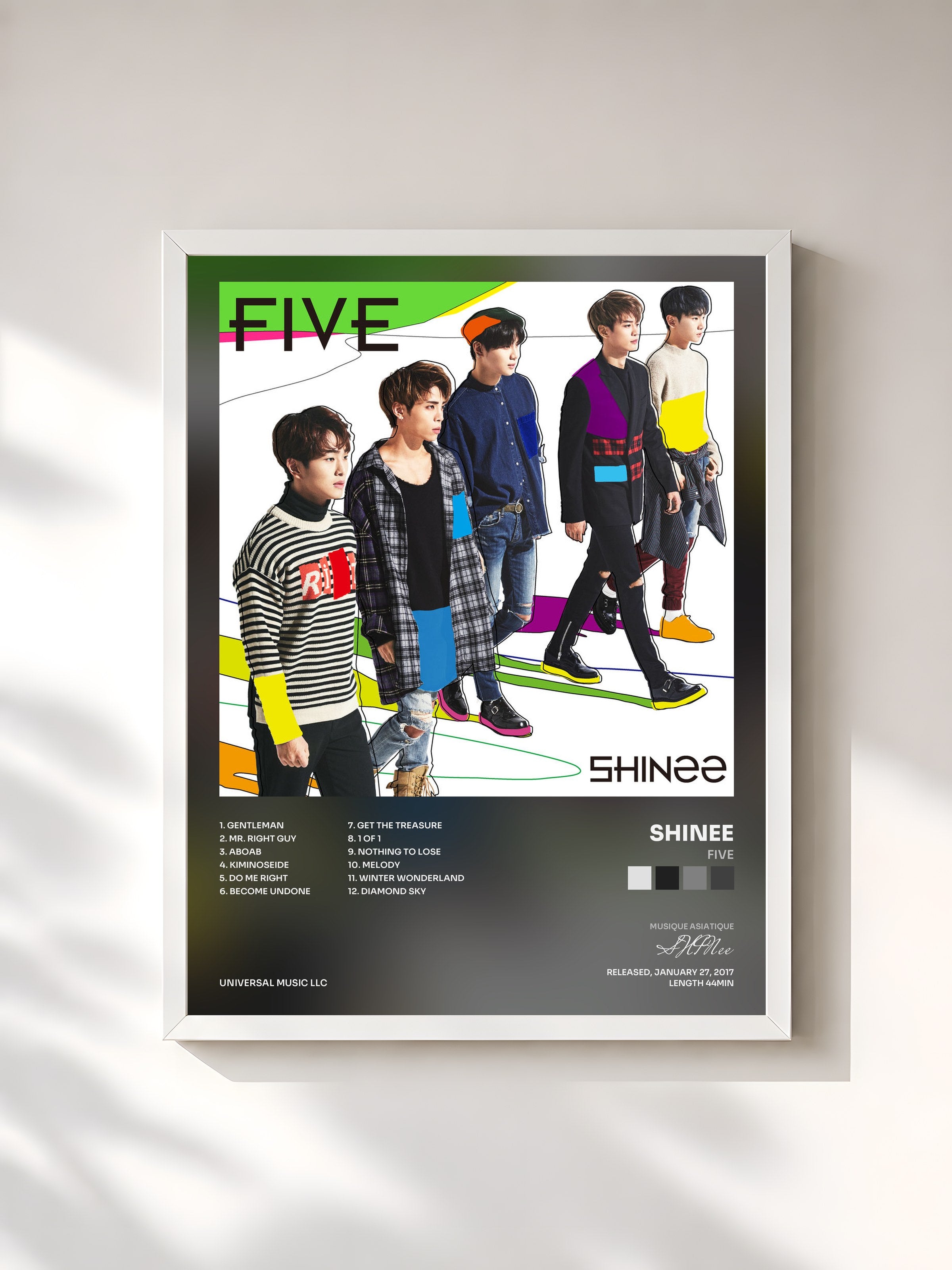 #blanc Tableau de l'album Five de SHINee, cadre blanc, imprimé et encadré en France