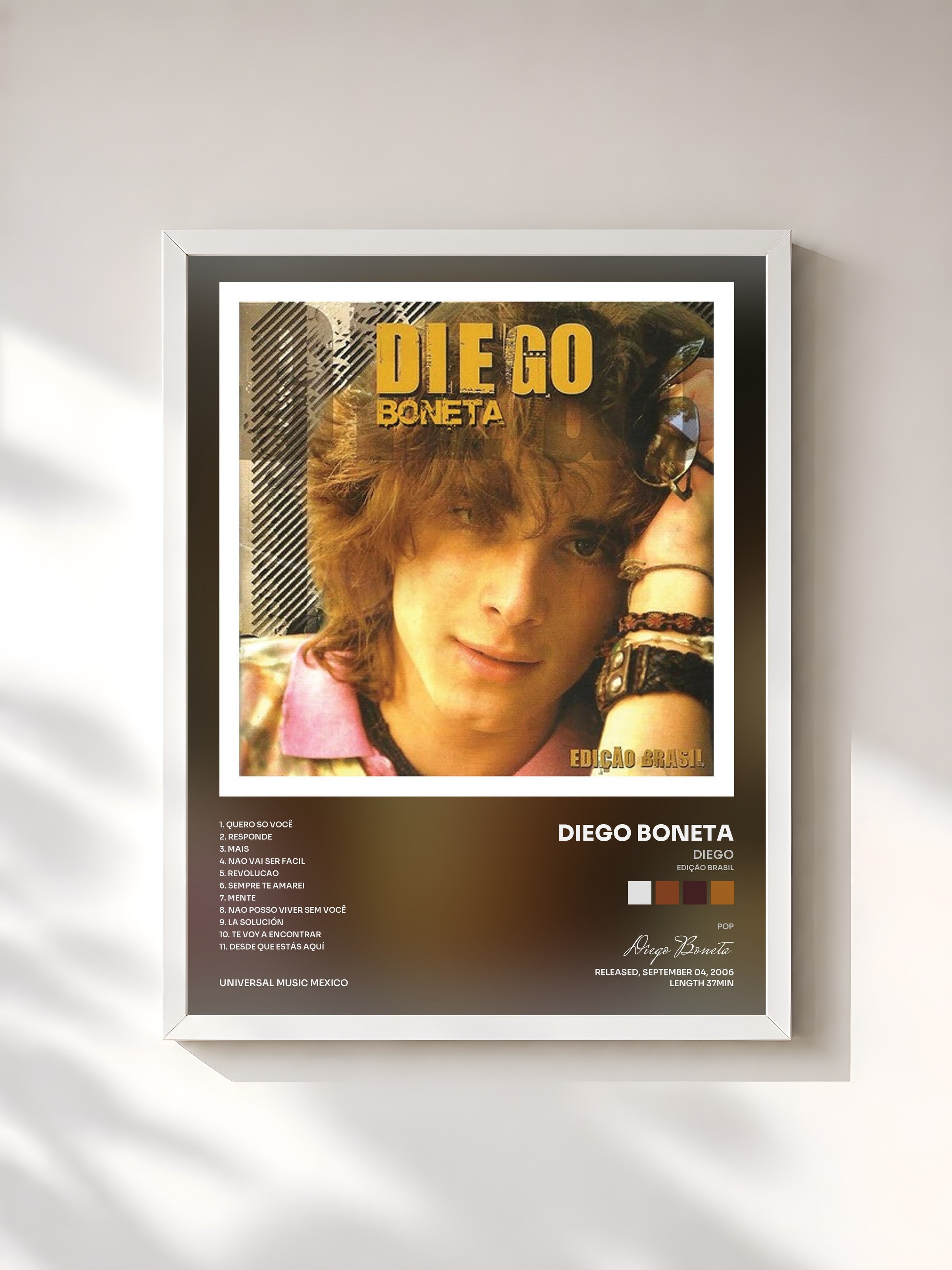 #blanc Tableau de l'album Diego (Edição Brasil) de Diego Boneta, cadre blanc, imprimé et encadré en France