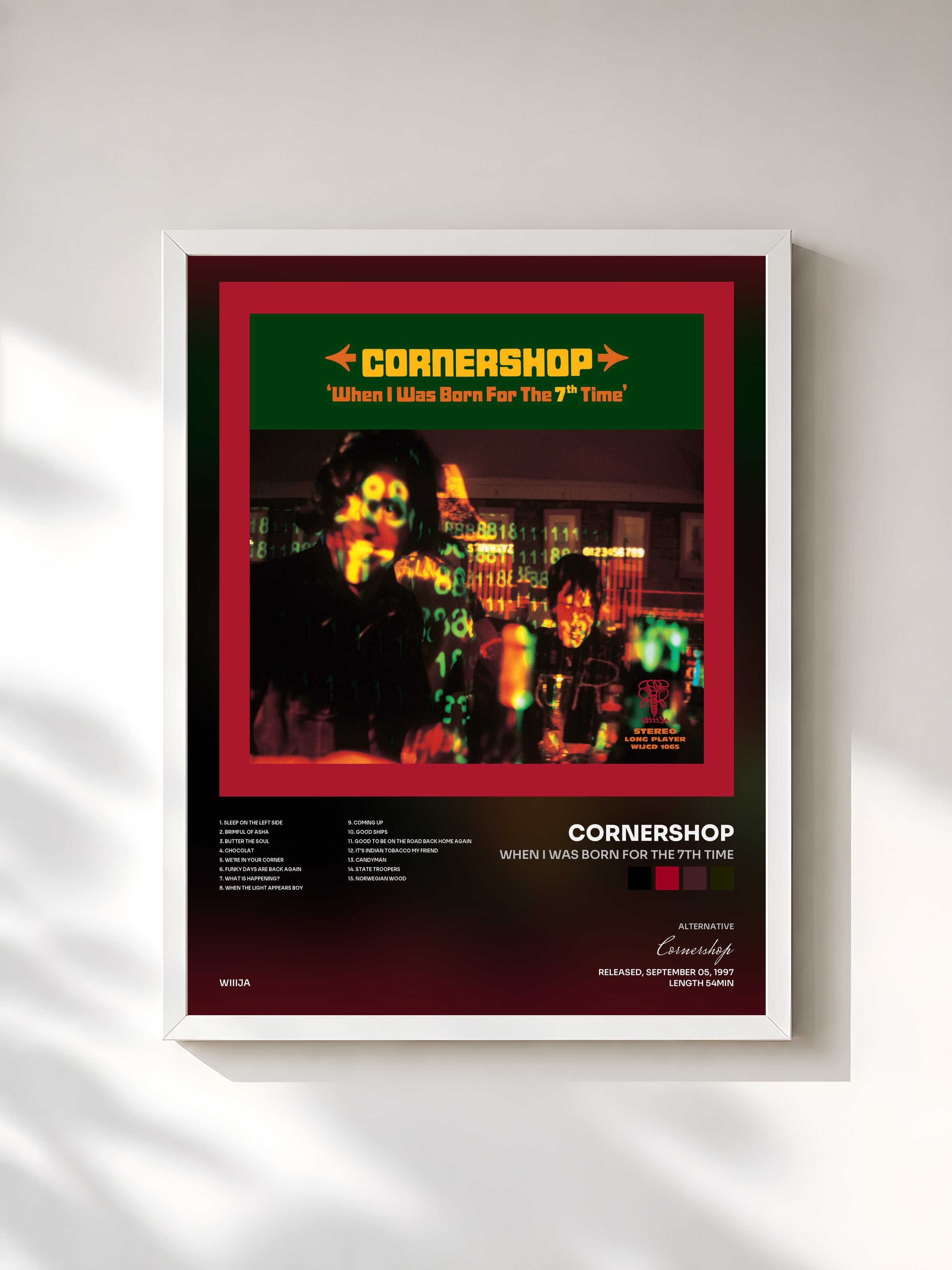 #blanc Tableau de l'album When I Was Born for the 7th Time de Cornershop, cadre blanc, imprimé et encadré en France