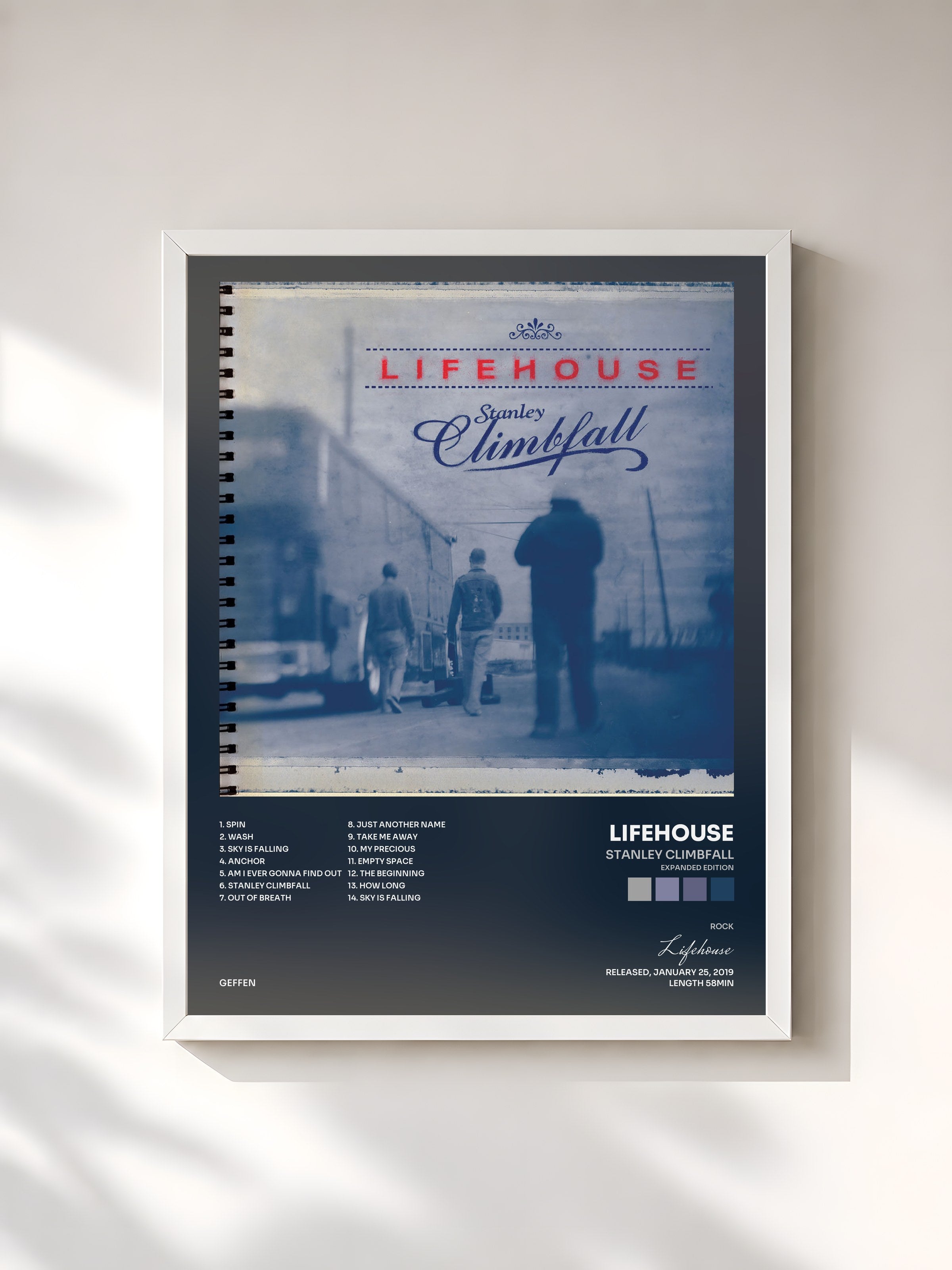#blanc Tableau de l'album Stanley Climbfall (Expanded Edition) de Lifehouse, cadre blanc, imprimé et encadré en France