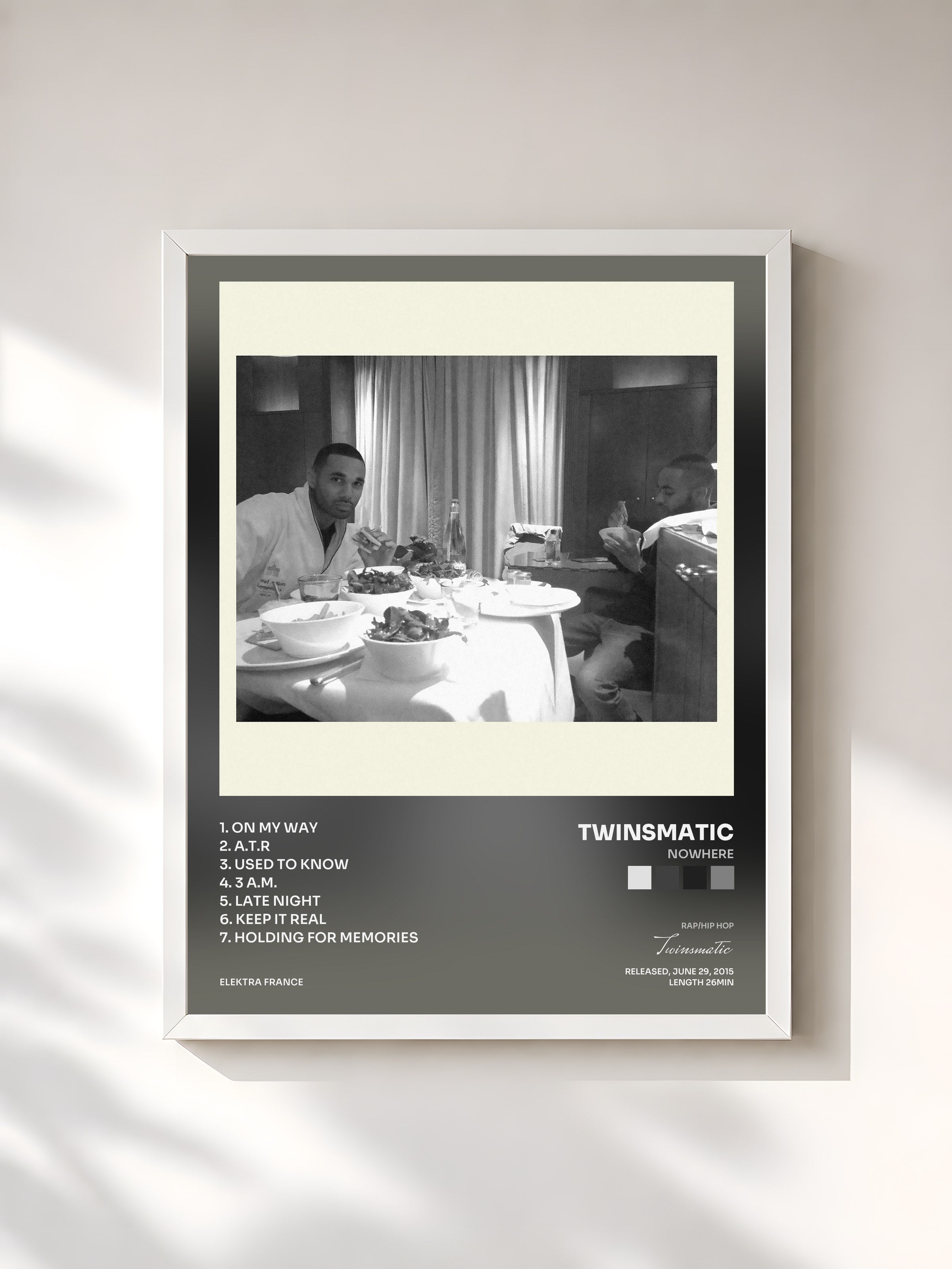 #blanc Tableau de l'album Nowhere de Twinsmatic, cadre blanc, imprimé et encadré en France