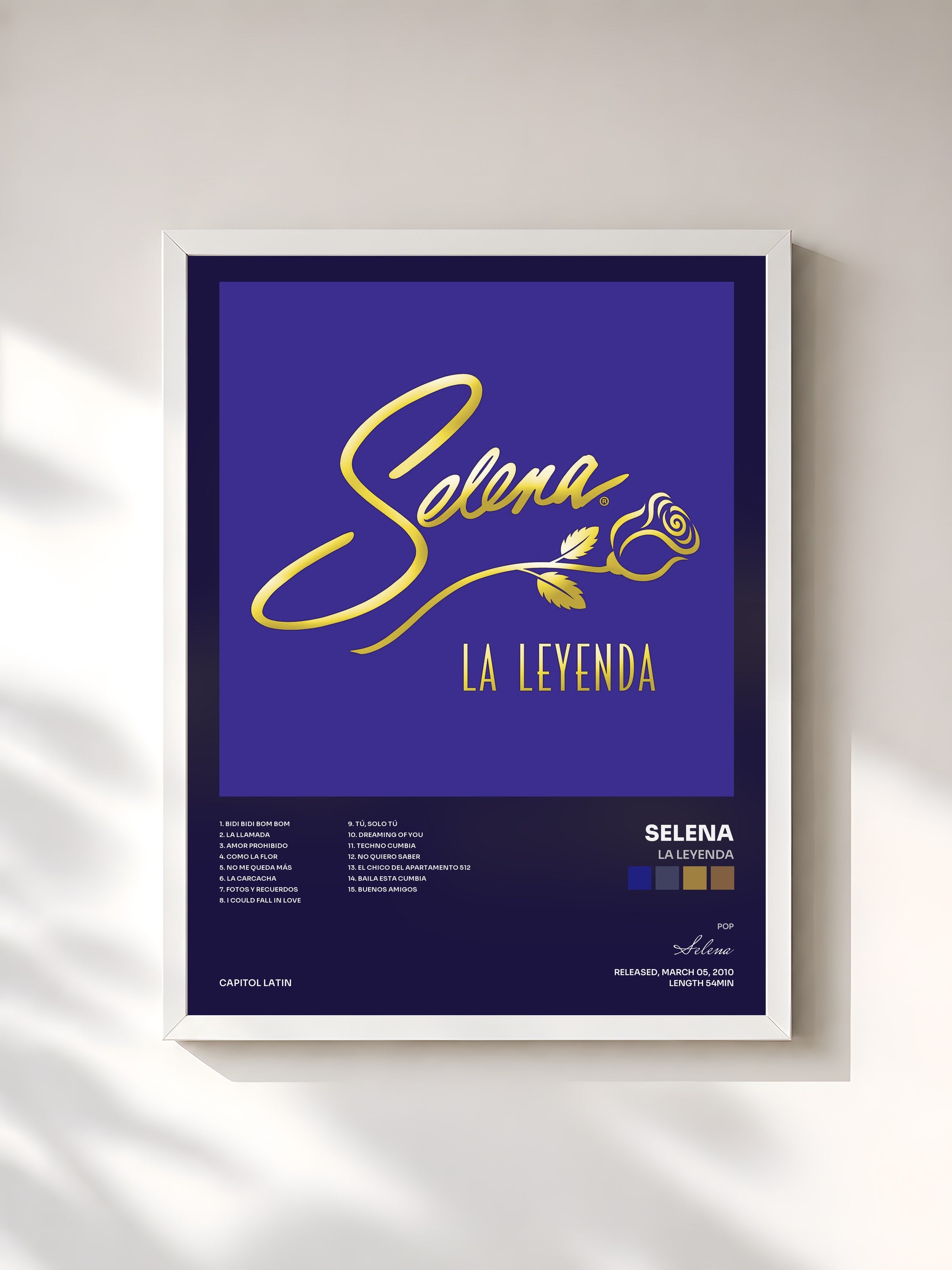 #blanc Tableau de l'album La Leyenda de Selena, cadre blanc, imprimé et encadré en France