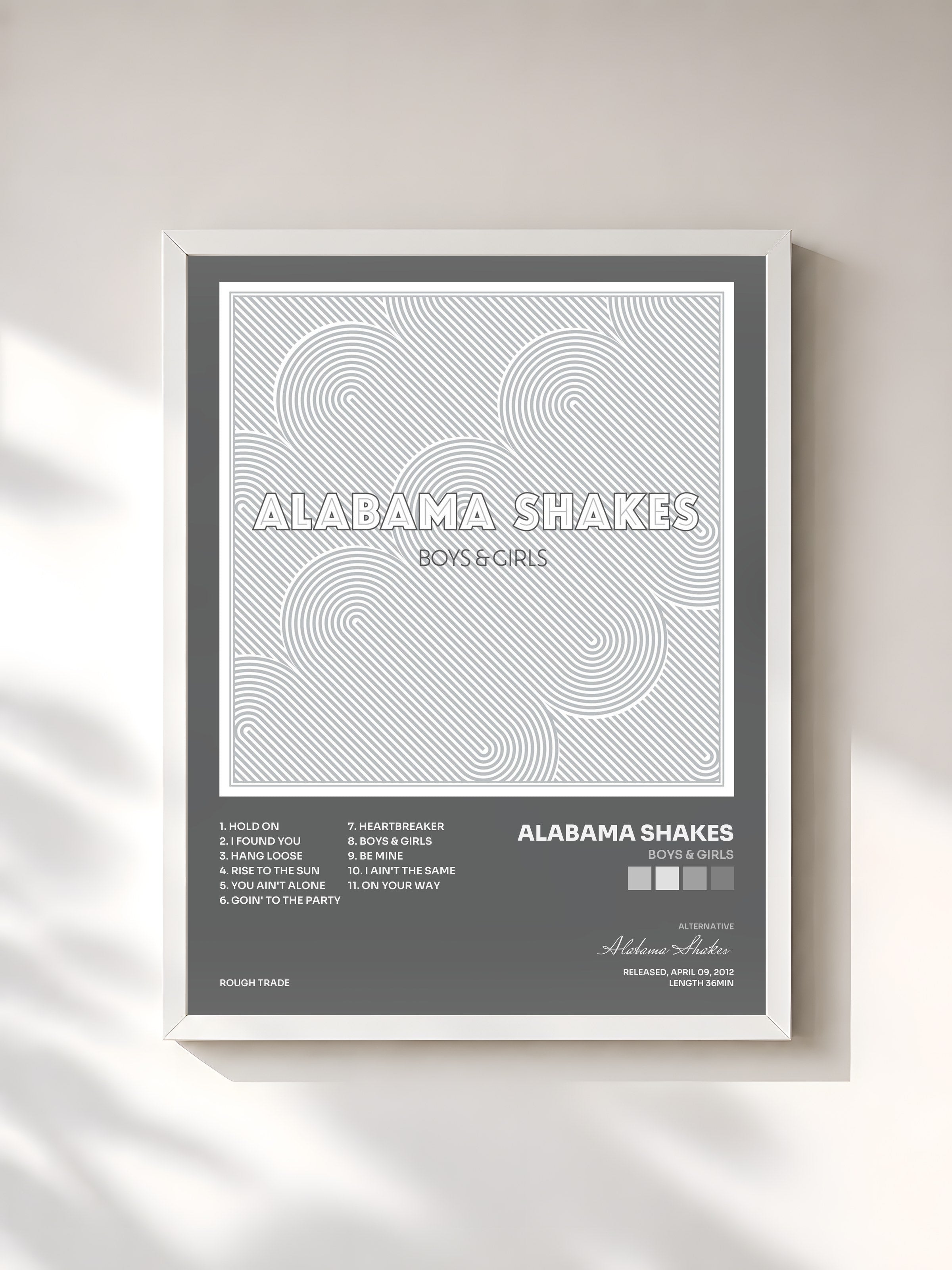 #blanc Tableau de l'album Boys & Girls de Alabama Shakes, cadre blanc, imprimé et encadré en France