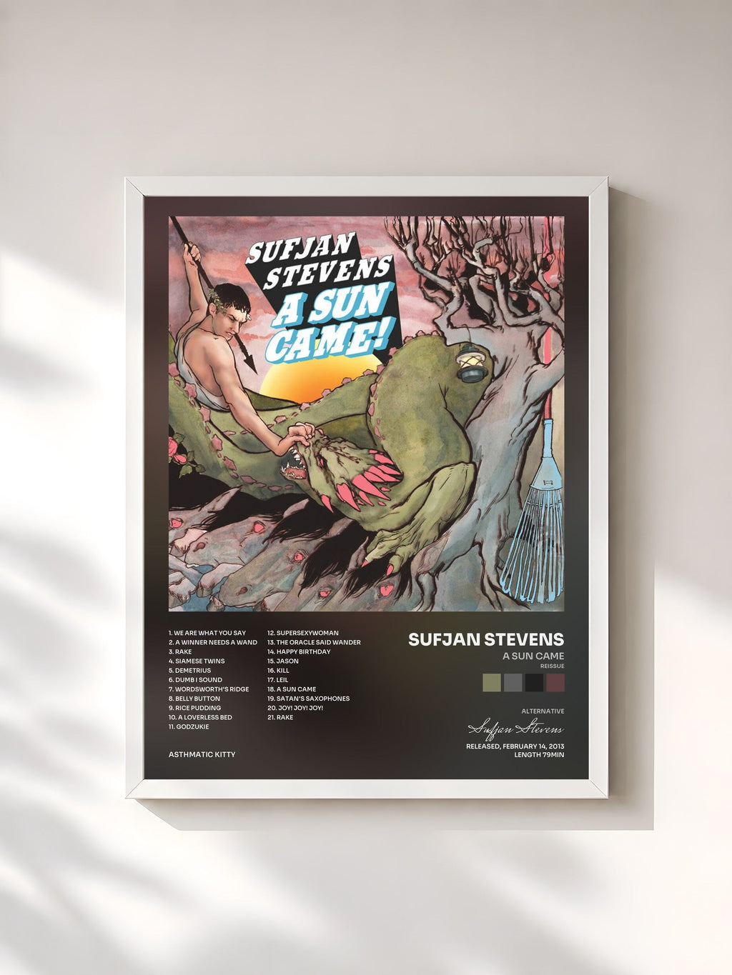 #blanc Tableau de l'album A Sun Came (reissue) de Sufjan Stevens, cadre blanc, imprimé et encadré en France