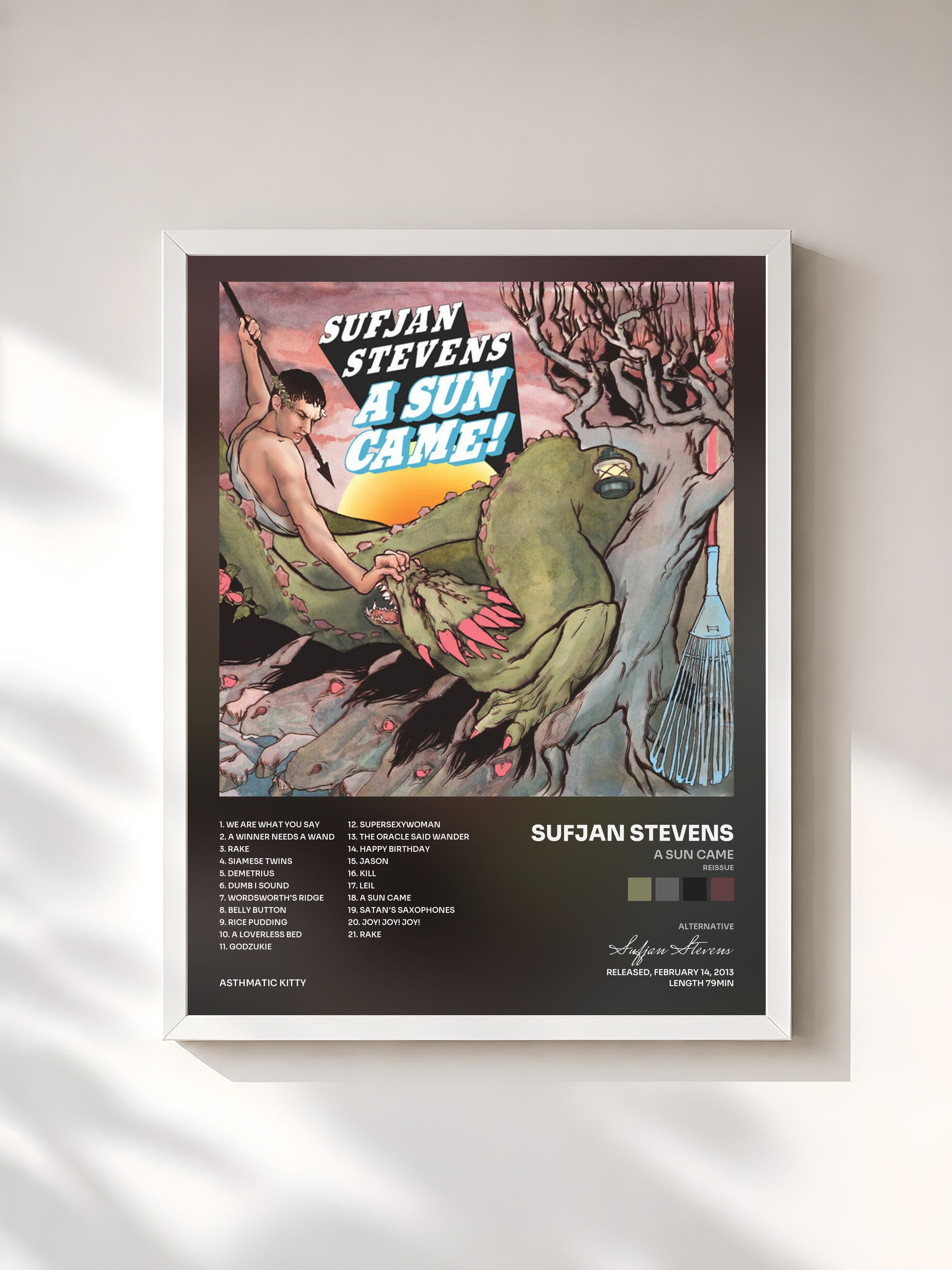 #blanc Tableau de l'album A Sun Came (reissue) de Sufjan Stevens, cadre blanc, imprimé et encadré en France