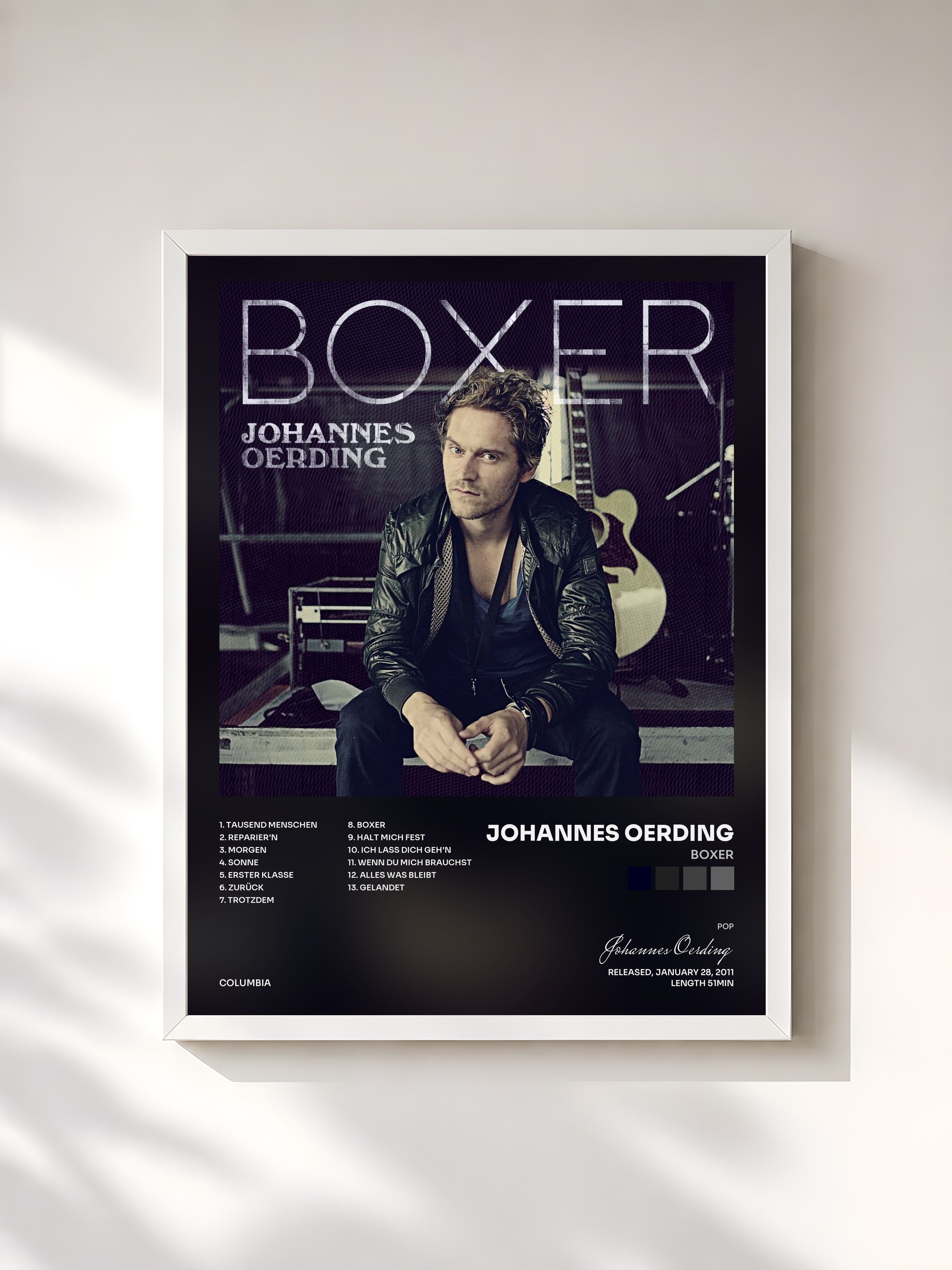 #blanc Tableau de l'album Boxer de Johannes Oerding, cadre blanc, imprimé et encadré en France