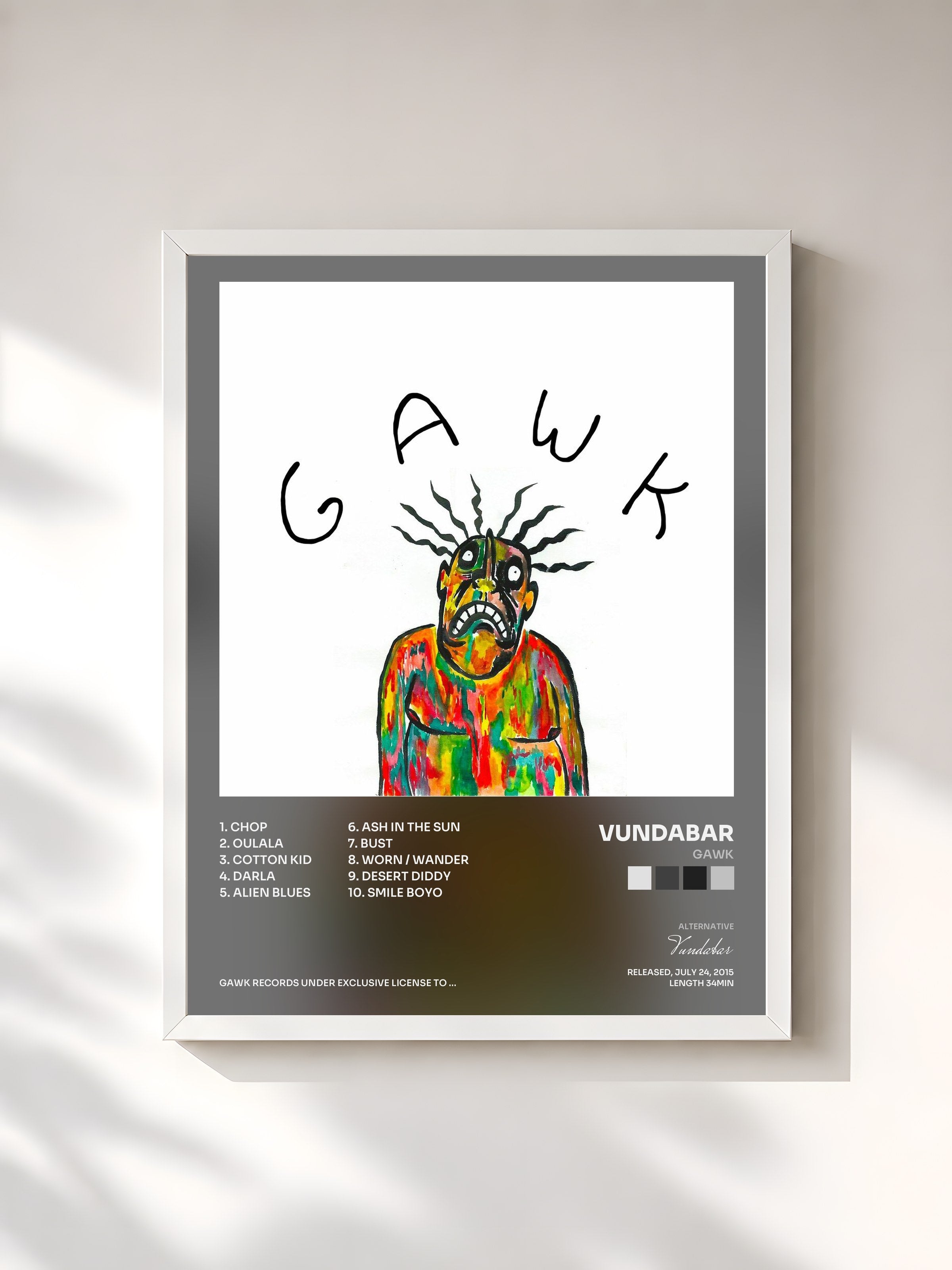 #blanc Tableau de l'album Gawk de Vundabar, cadre blanc, imprimé et encadré en France