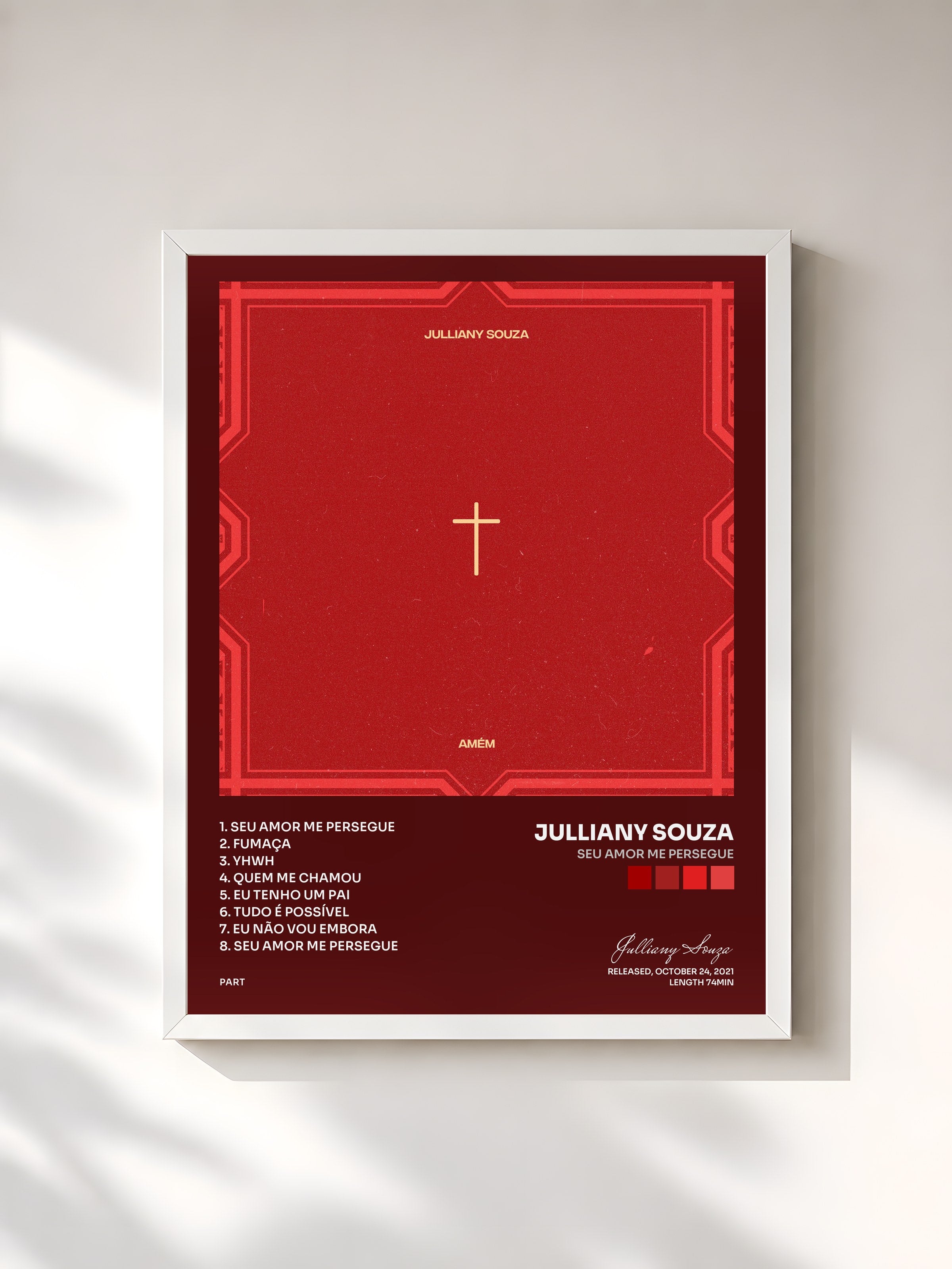 #blanc Tableau de l'album Seu Amor Me Persegue de Julliany Souza, cadre blanc, imprimé et encadré en France