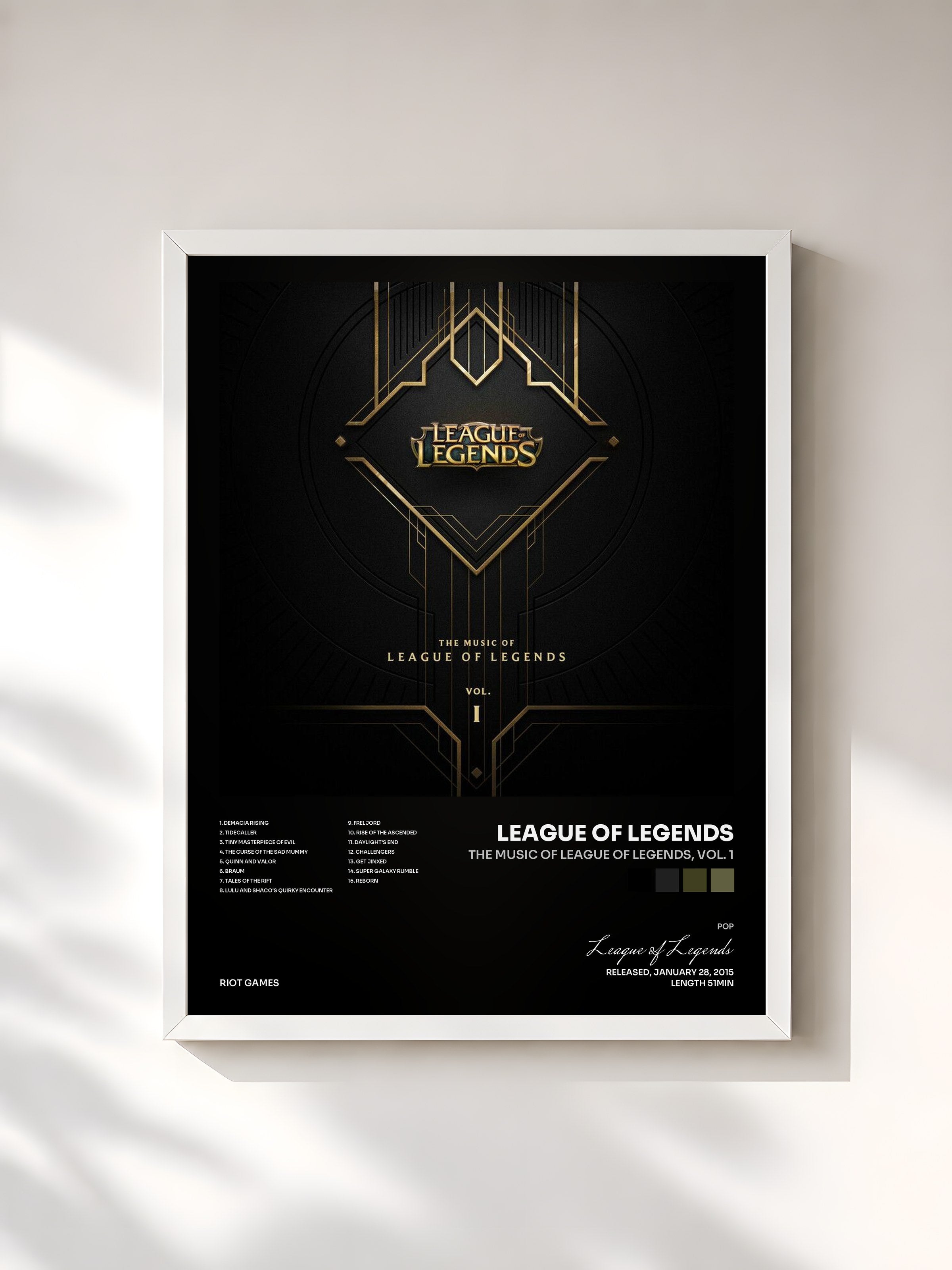 #blanc Tableau de l'album The Music of League of Legends, Vol. 1 de League of Legends, cadre blanc, imprimé et encadré en France
