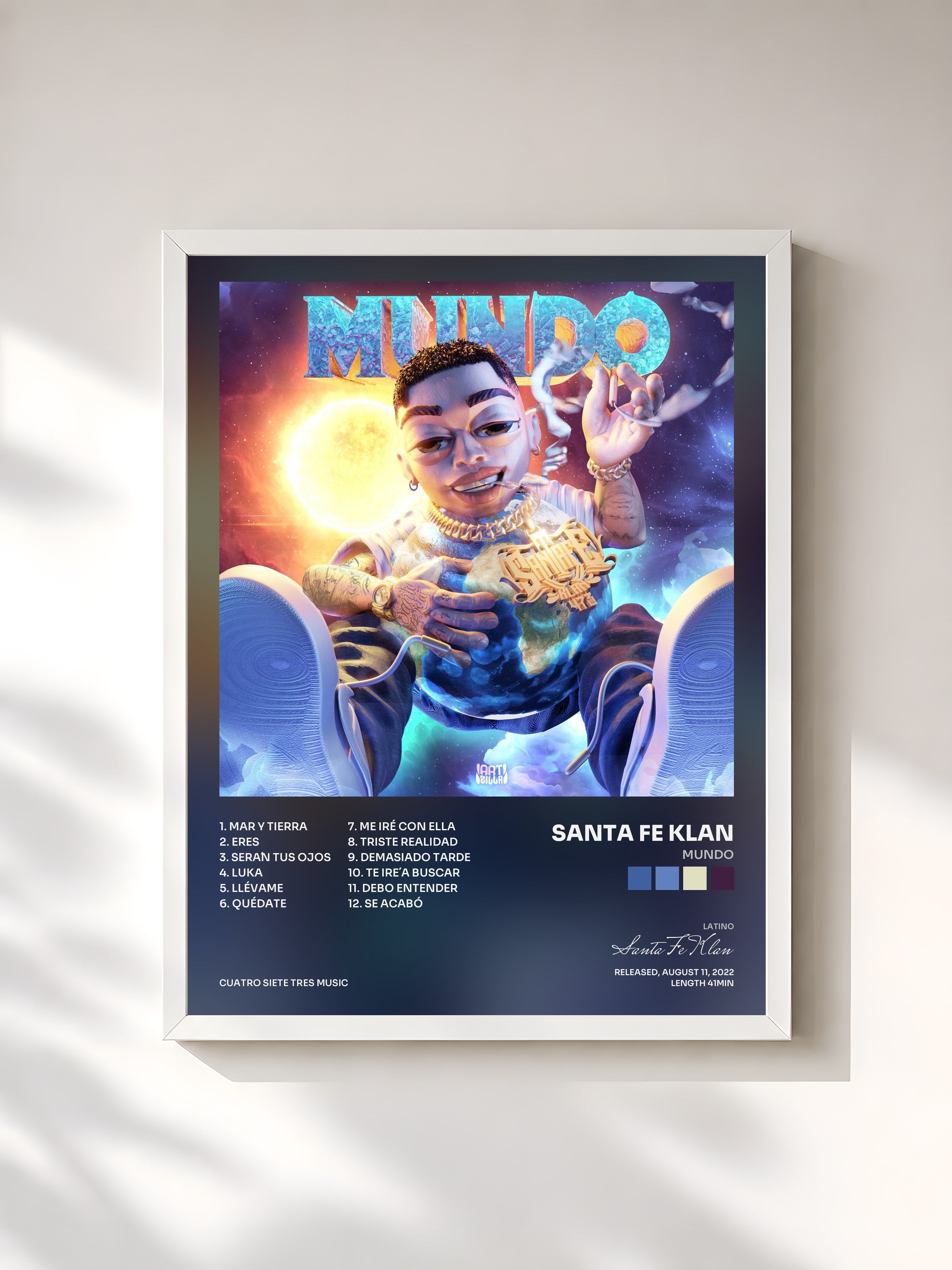 #blanc Tableau de l'album Mundo de Santa Fe Klan, cadre blanc, imprimé et encadré en France