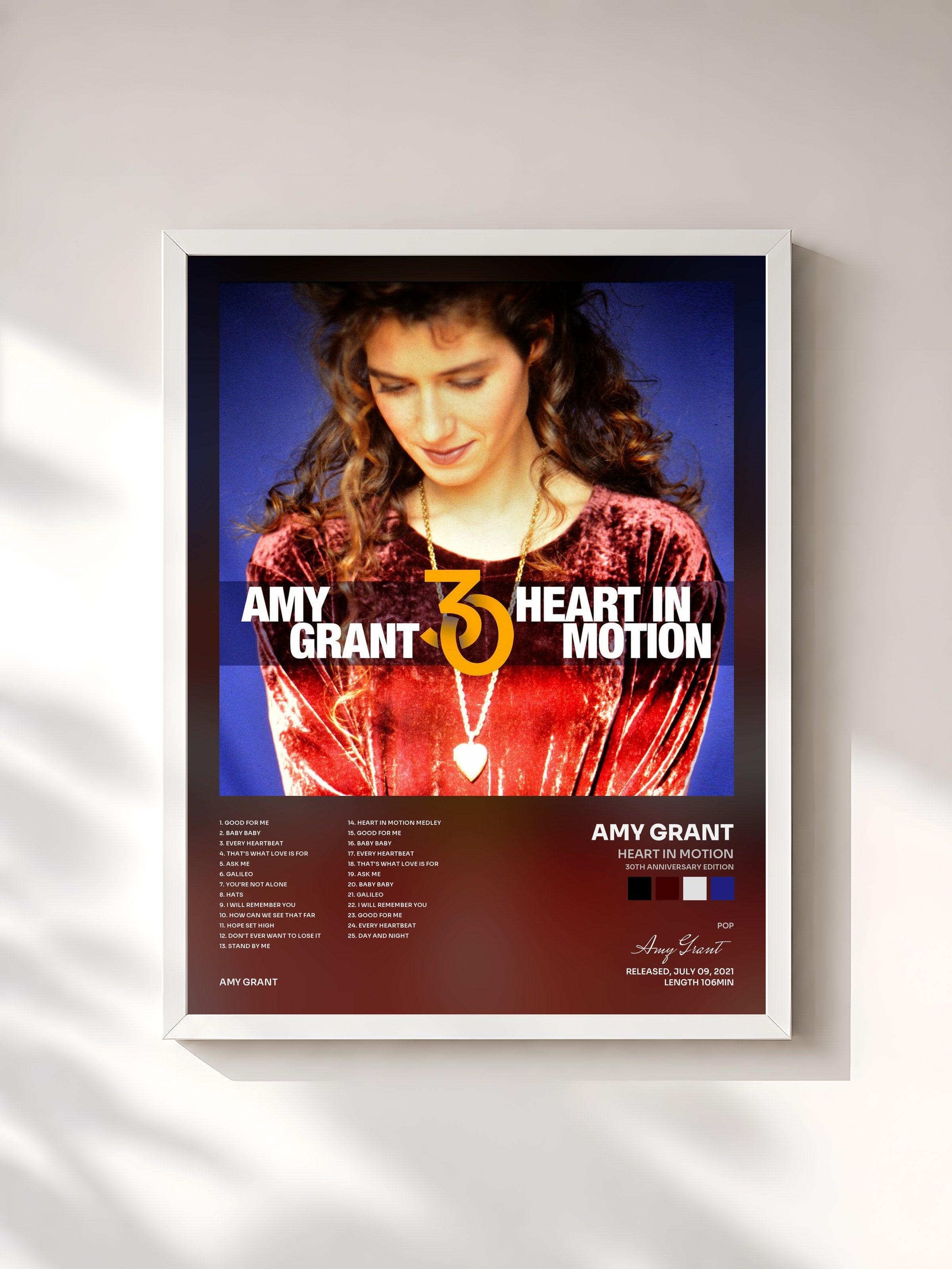 #blanc Tableau de l'album Heart In Motion (30th Anniversary Edition) de Amy Grant, cadre blanc, imprimé et encadré en France