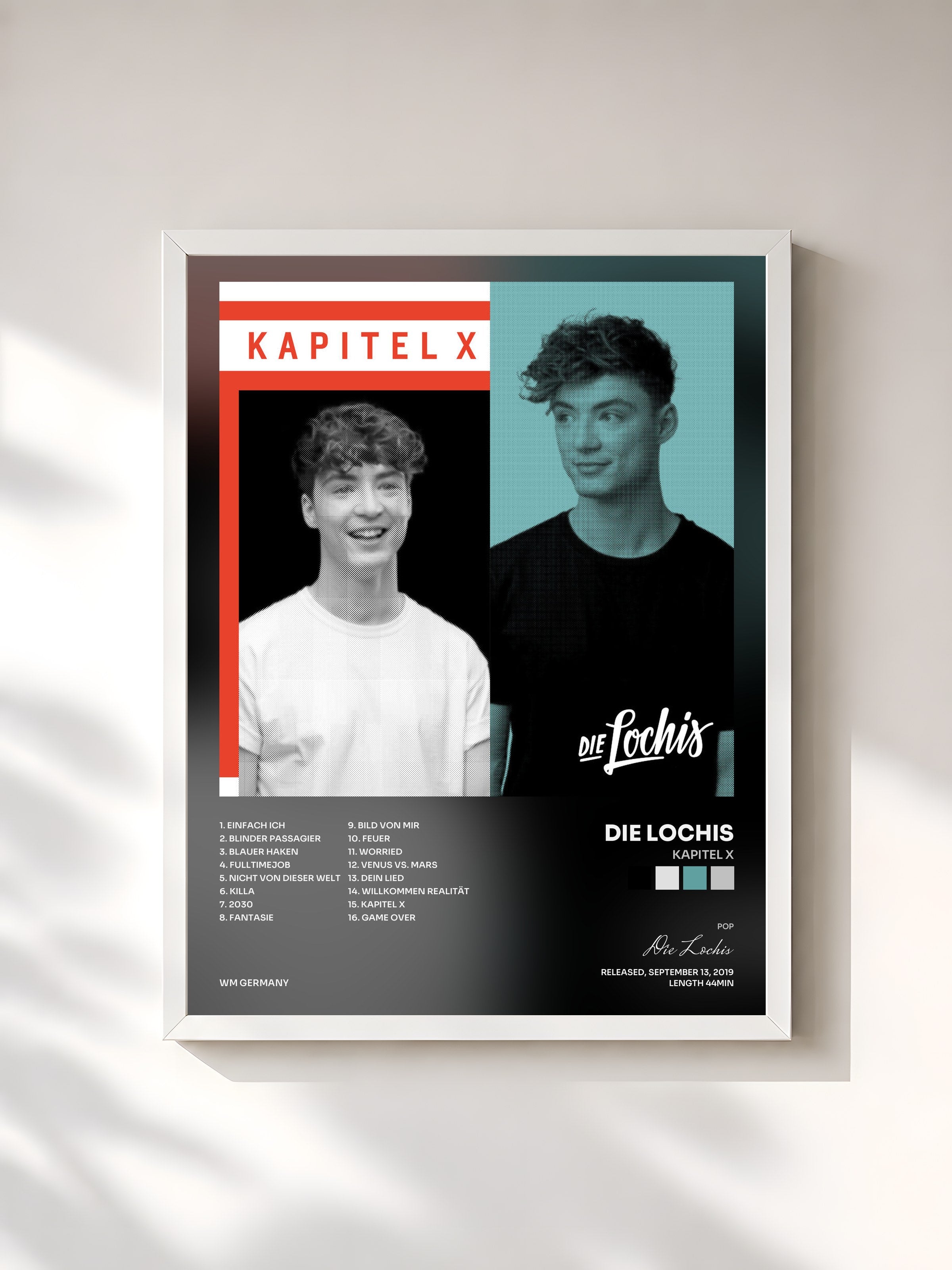 #blanc Tableau de l'album Kapitel X de Die Lochis, cadre blanc, imprimé et encadré en France
