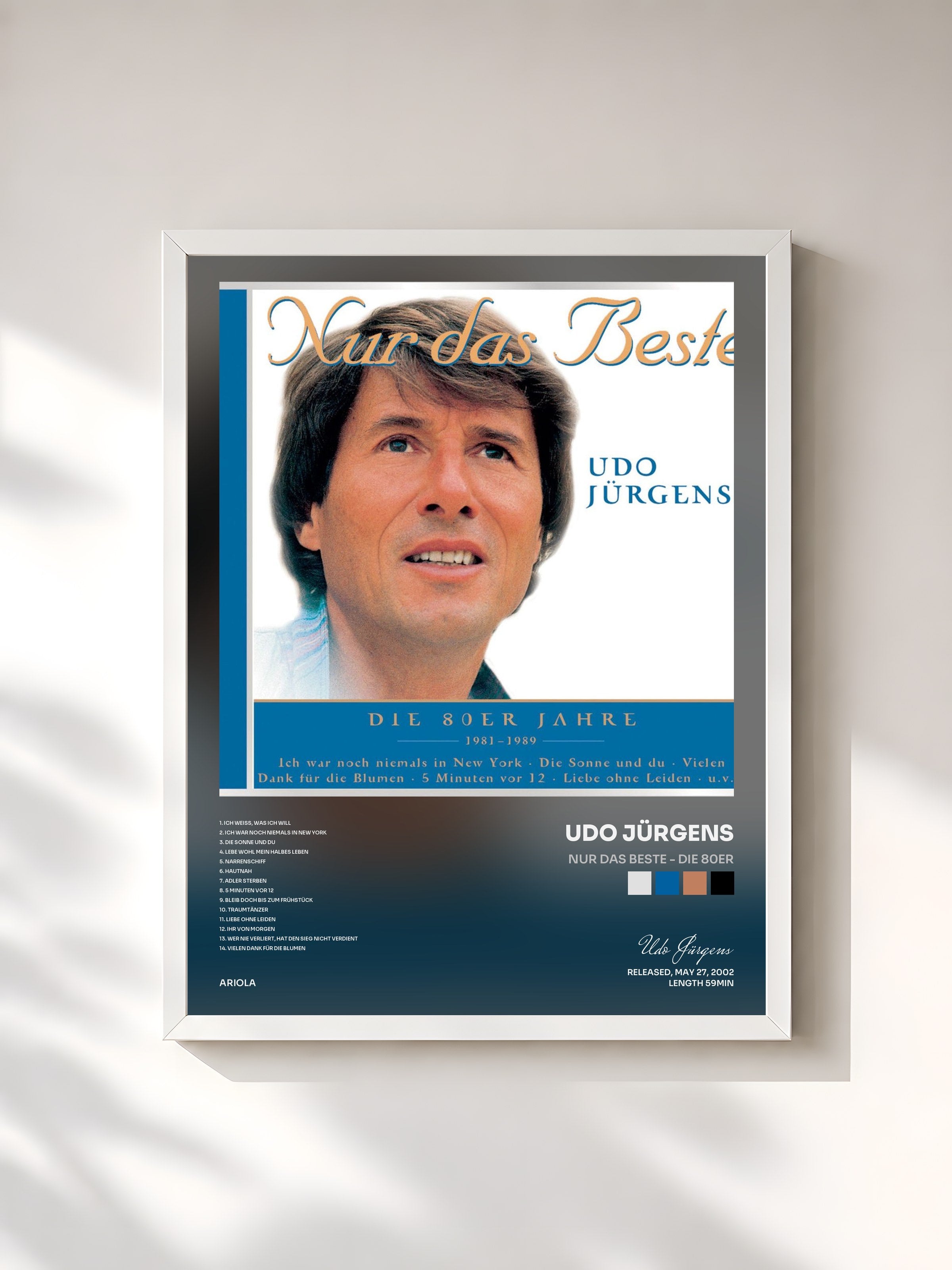 #blanc Tableau de l'album Nur das Beste - Die 80er de Udo Jürgens, cadre blanc, imprimé et encadré en France