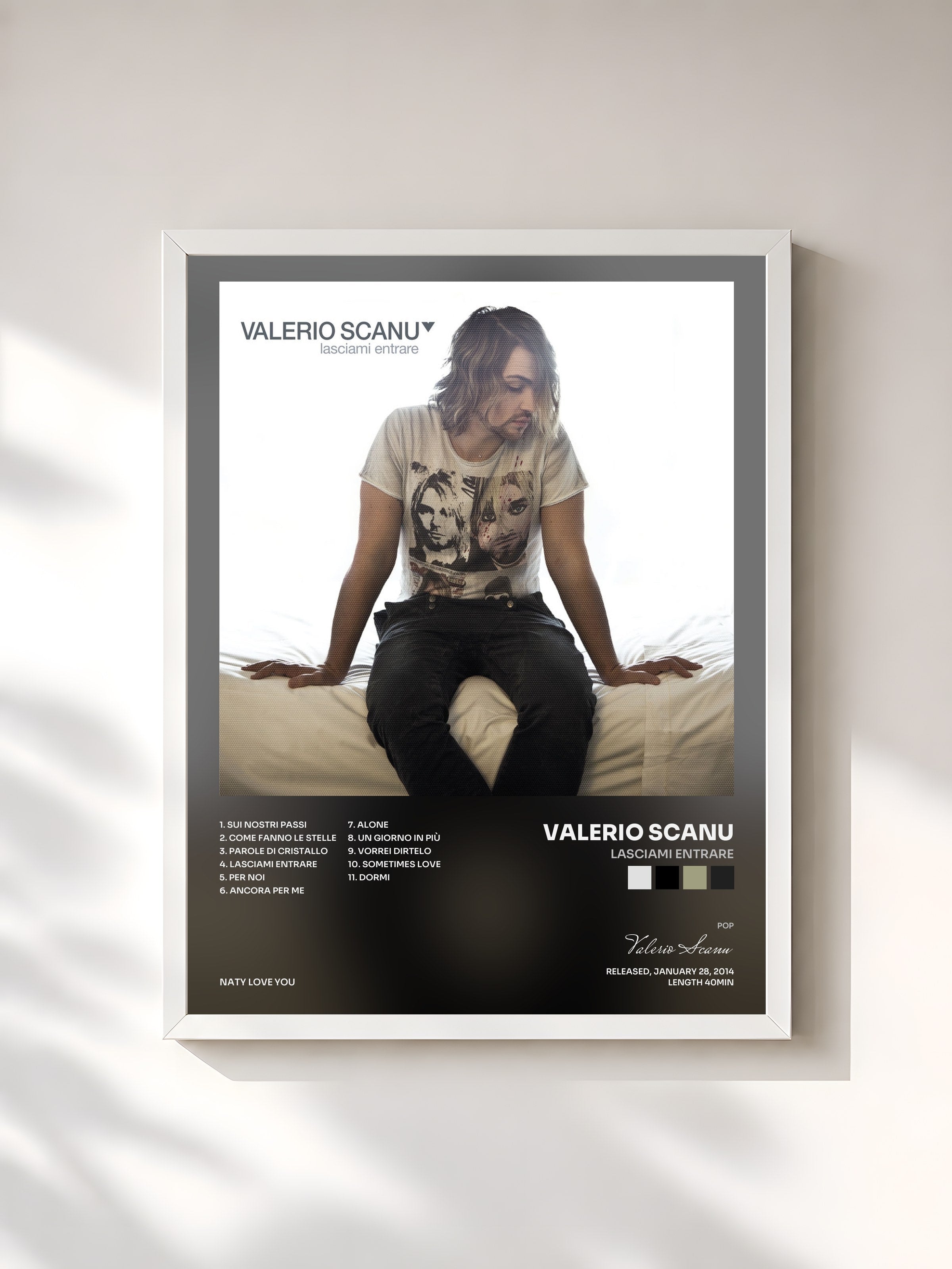 #blanc Tableau de l'album Lasciami entrare de Valerio Scanu, cadre blanc, imprimé et encadré en France