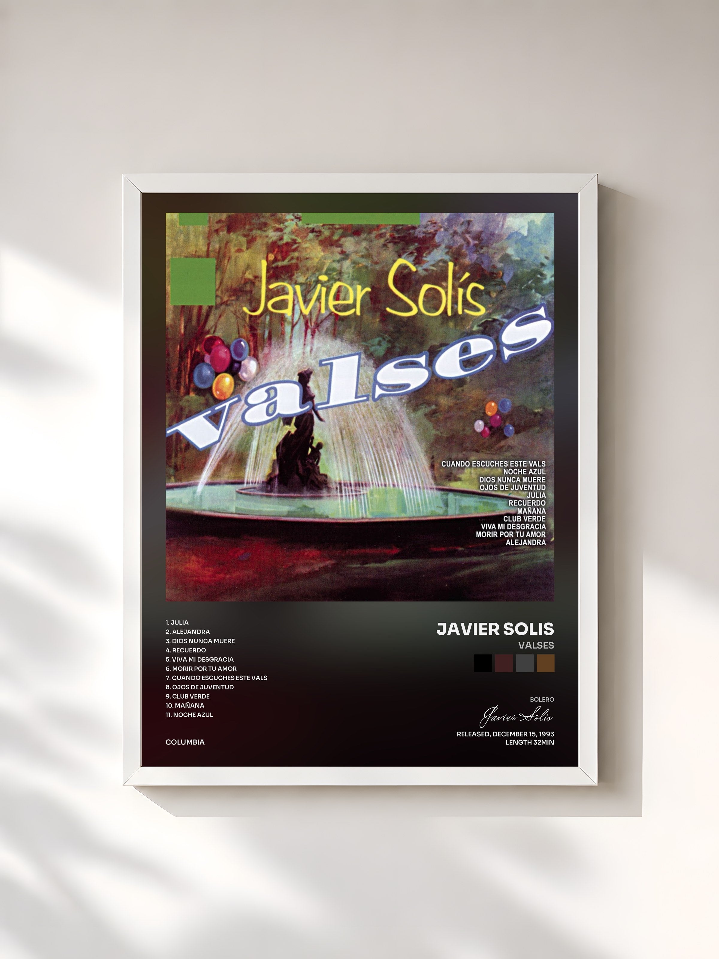 #blanc Tableau de l'album Valses de Javier Solis, cadre blanc, imprimé et encadré en France