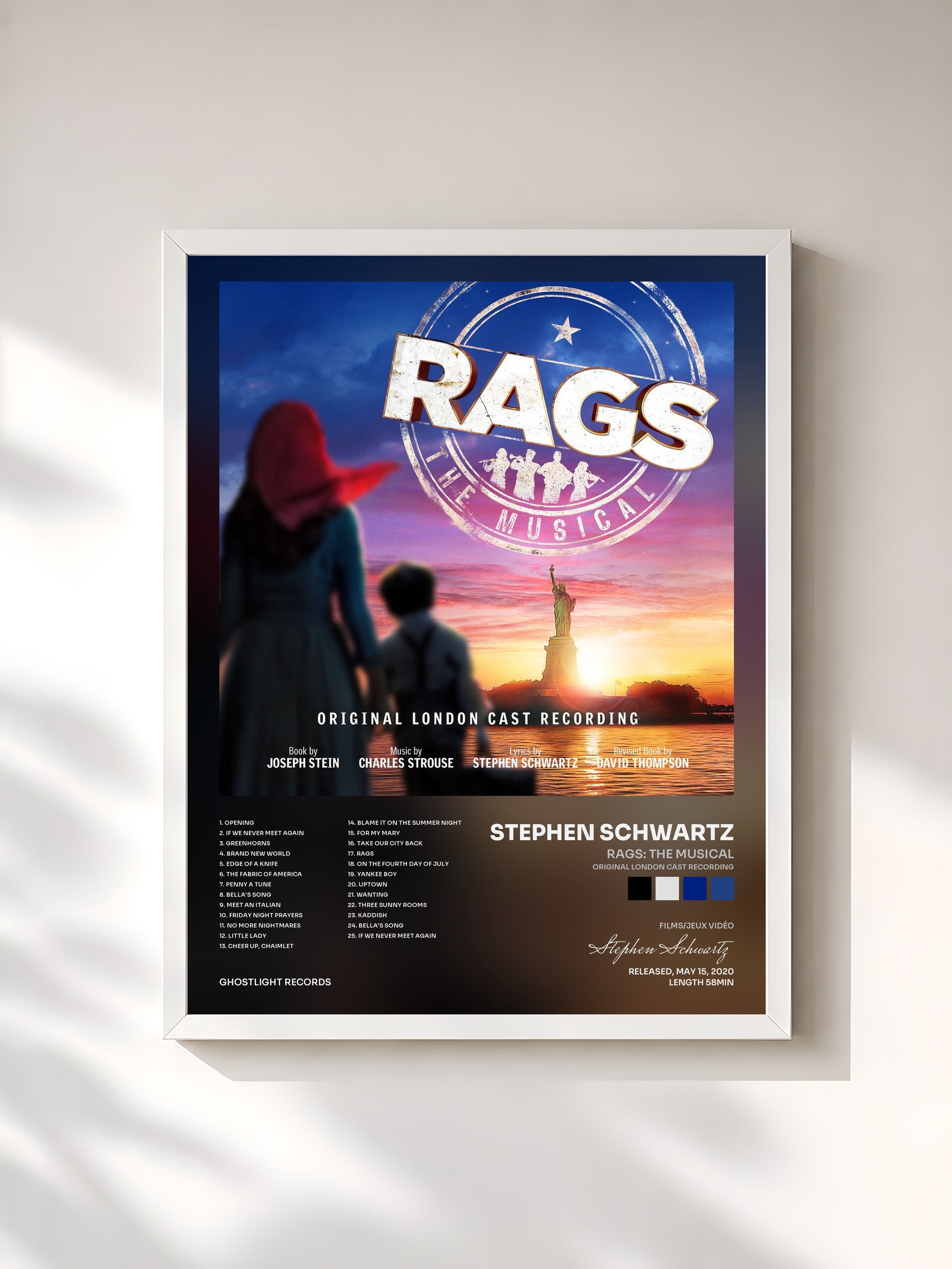#blanc Tableau de l'album Rags: The Musical (Original London Cast Recording) de Stephen Schwartz, cadre blanc, imprimé et encadré en France