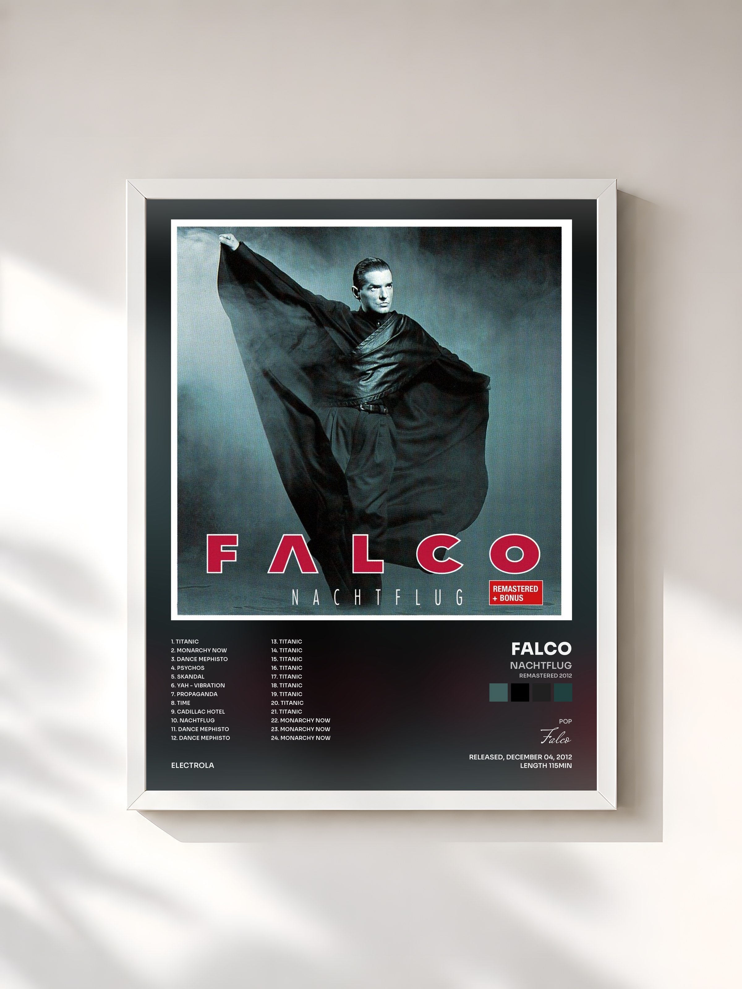#blanc Tableau de l'album Nachtflug (Remastered 2012) de Falco, cadre blanc, imprimé et encadré en France