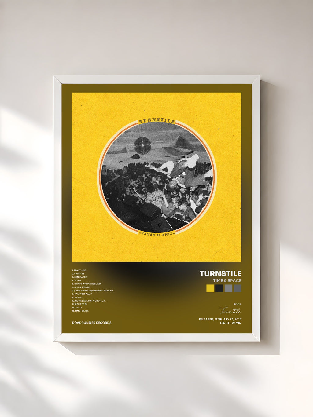 #blanc Tableau de l'album Time & Space de Turnstile, cadre blanc, imprimé et encadré en France