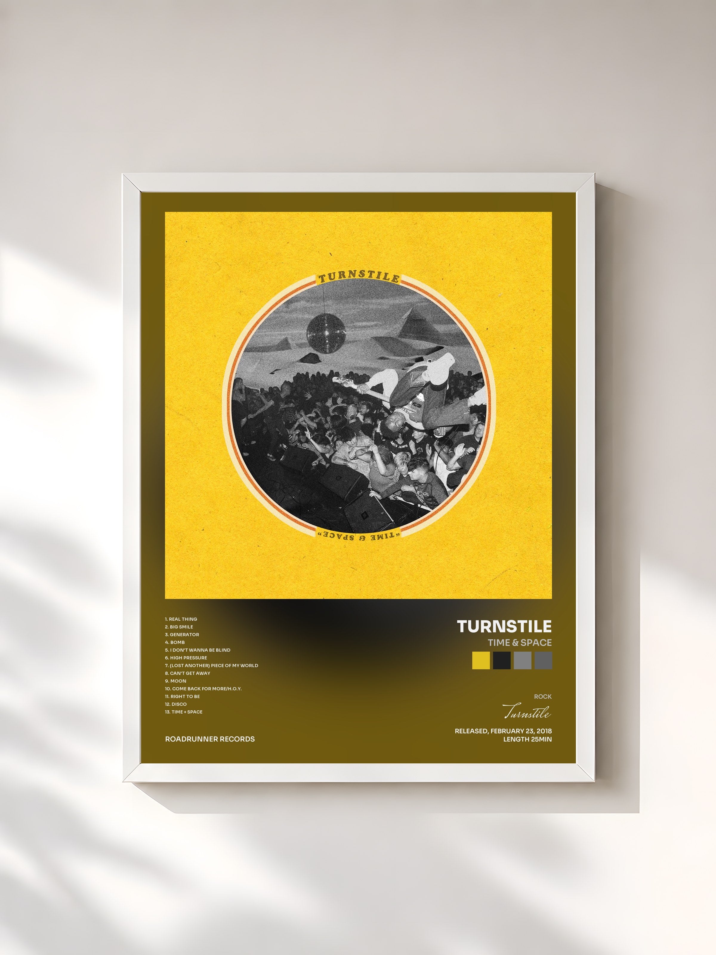 #blanc Tableau de l'album Time & Space de Turnstile, cadre blanc, imprimé et encadré en France