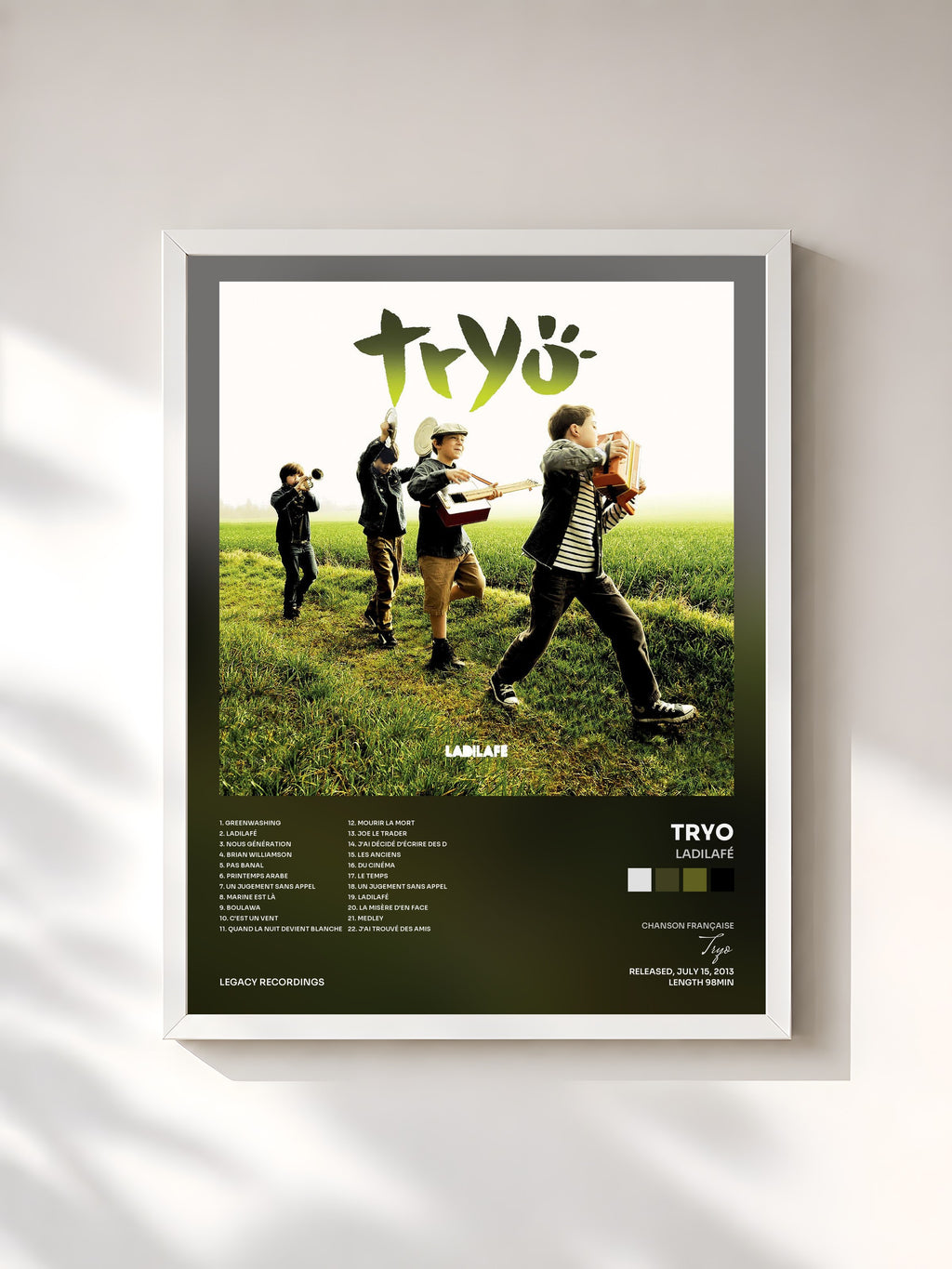 #blanc Tableau de l'album Ladilafé de Tryo, cadre blanc, imprimé et encadré en France