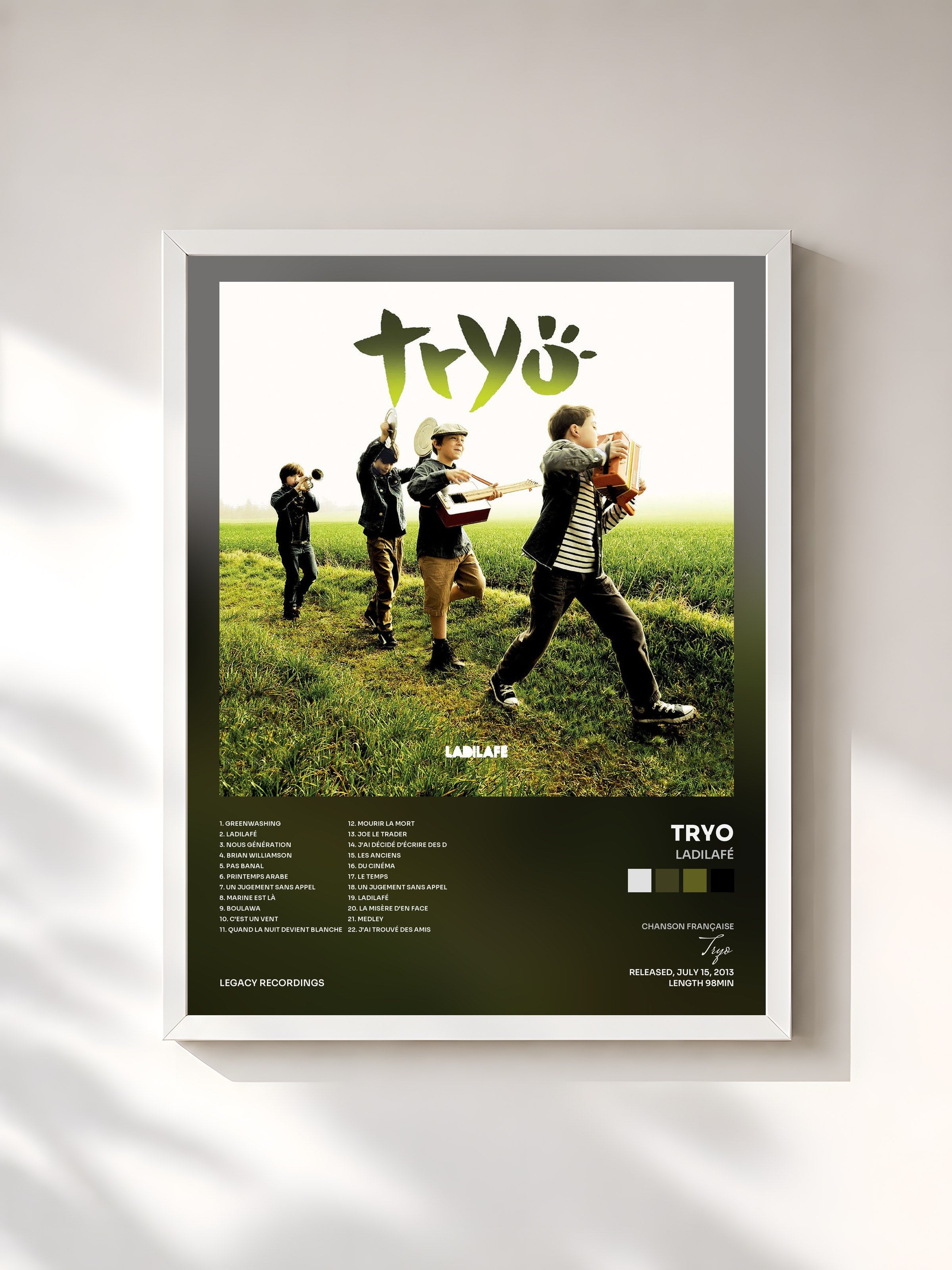 #blanc Tableau de l'album Ladilafé de Tryo, cadre blanc, imprimé et encadré en France