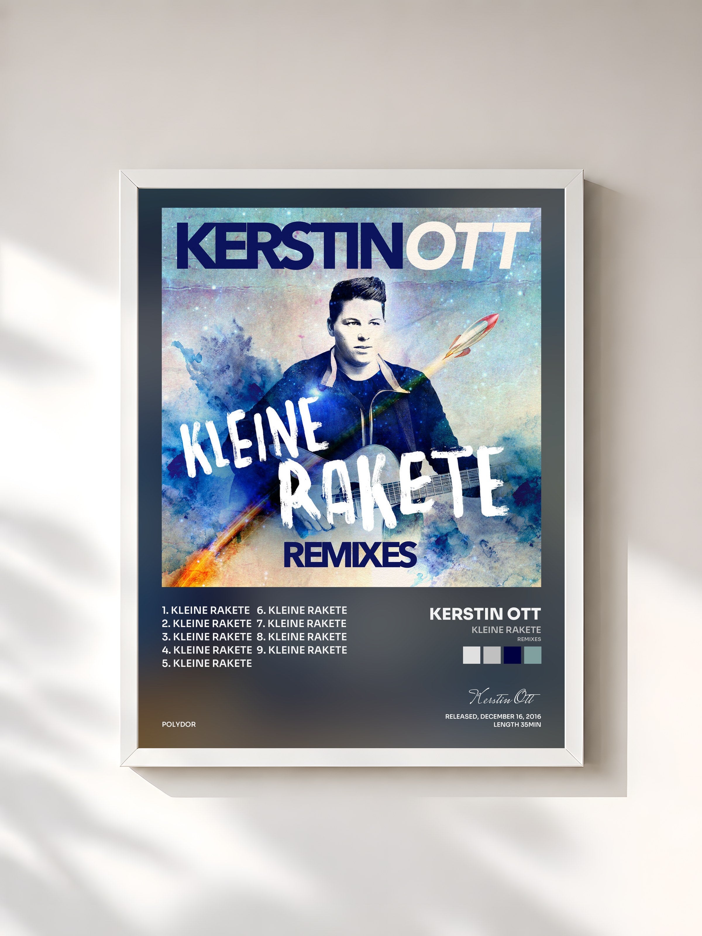 #blanc Tableau de l'album Kleine Rakete (Remixes) de Kerstin Ott, cadre blanc, imprimé et encadré en France