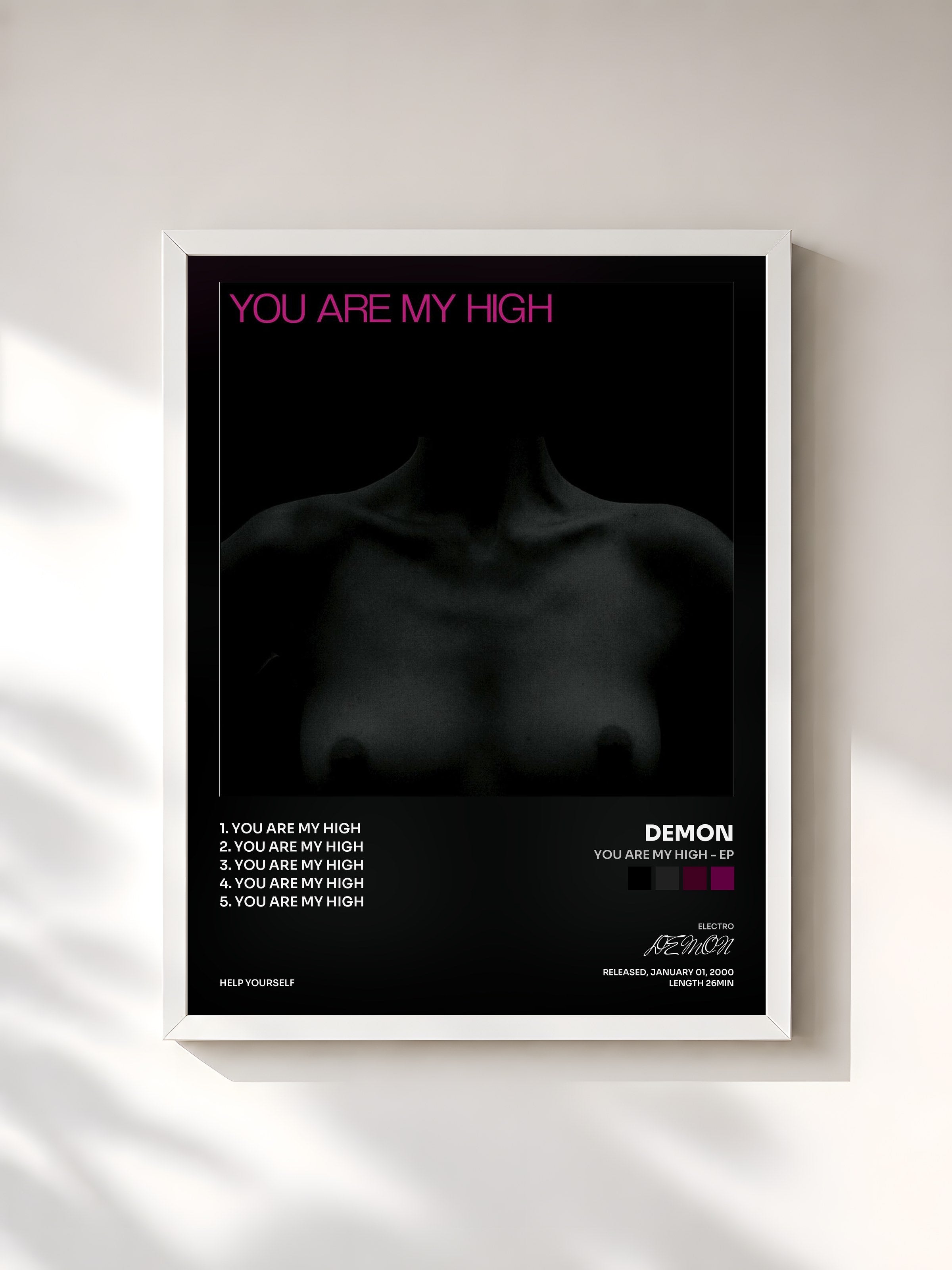 #blanc Tableau de l'album You Are My High - EP de DEMON, cadre blanc, imprimé et encadré en France