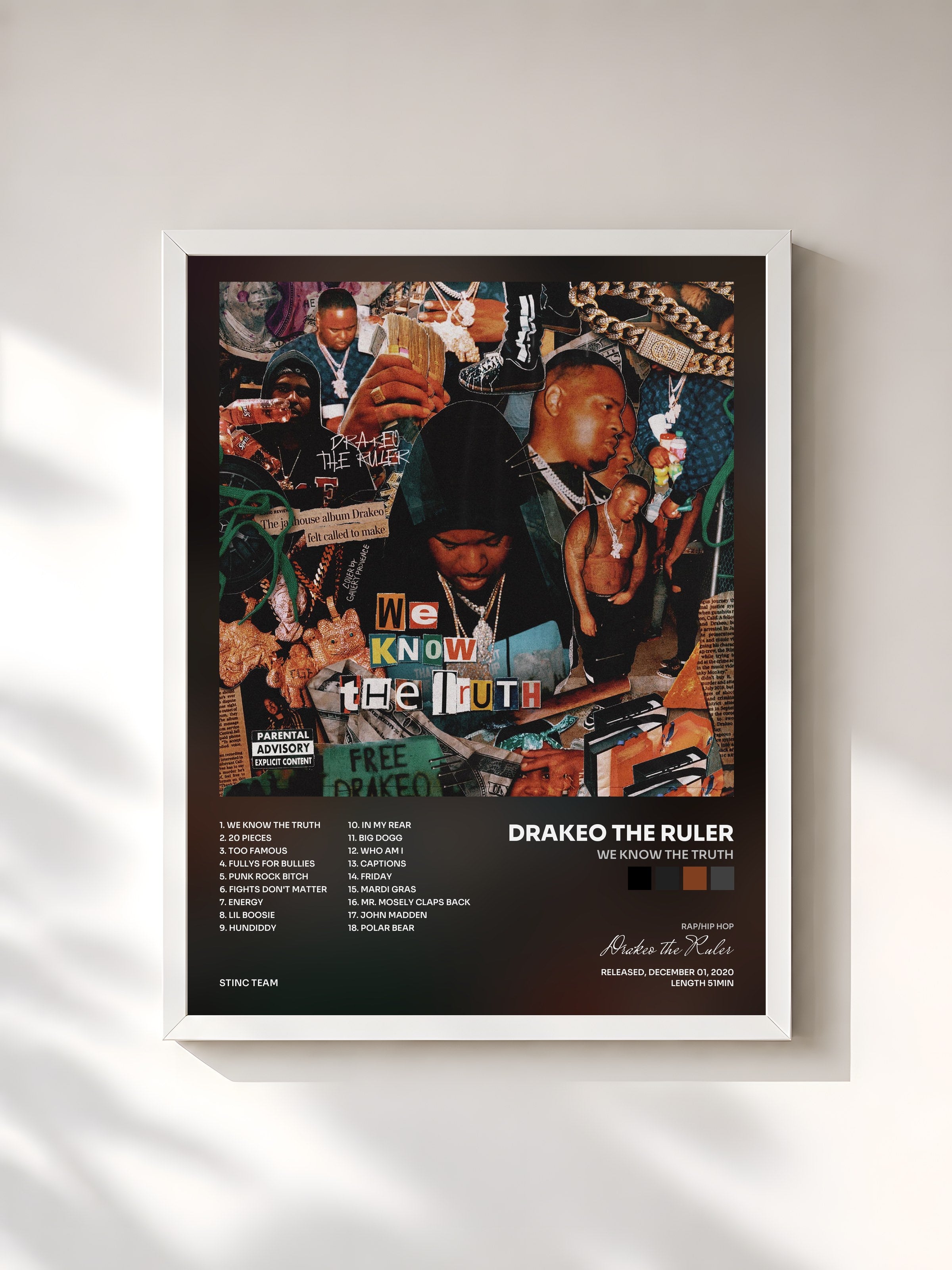 #blanc Tableau de l'album We Know the Truth de Drakeo the Ruler, cadre blanc, imprimé et encadré en France