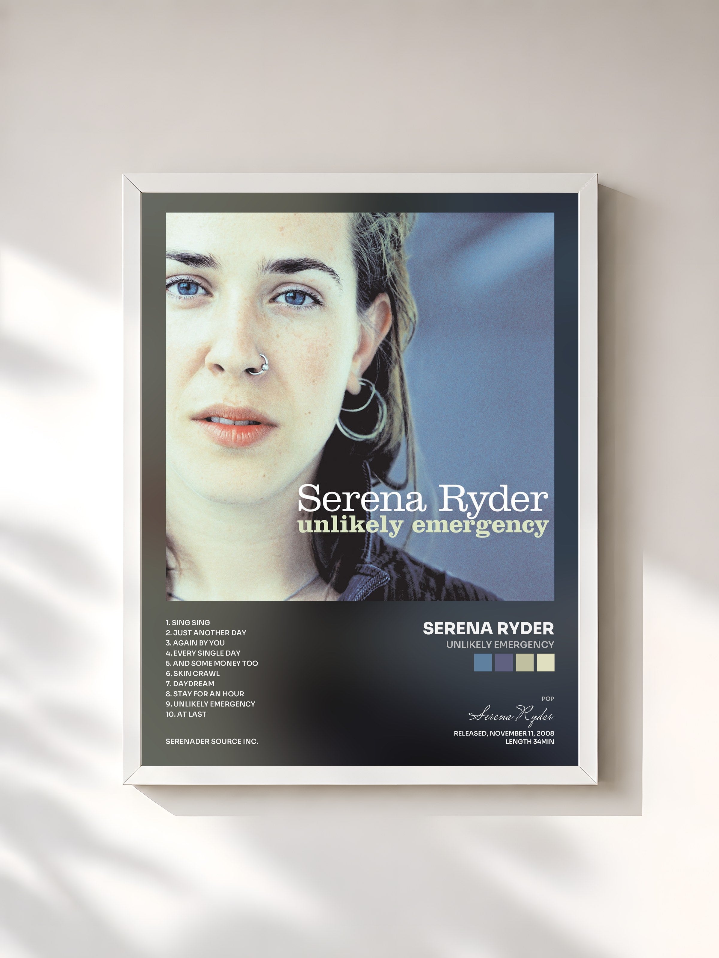 #blanc Tableau de l'album Unlikely Emergency de Serena Ryder, cadre blanc, imprimé et encadré en France