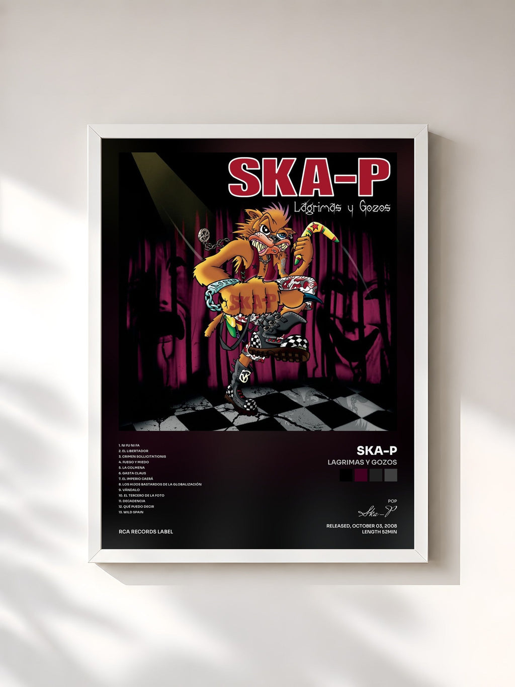 #blanc Lagrimas Y Gozos de Ska-P en lámina enmarcada, marco blanco, impresa y enmarcada en Francia