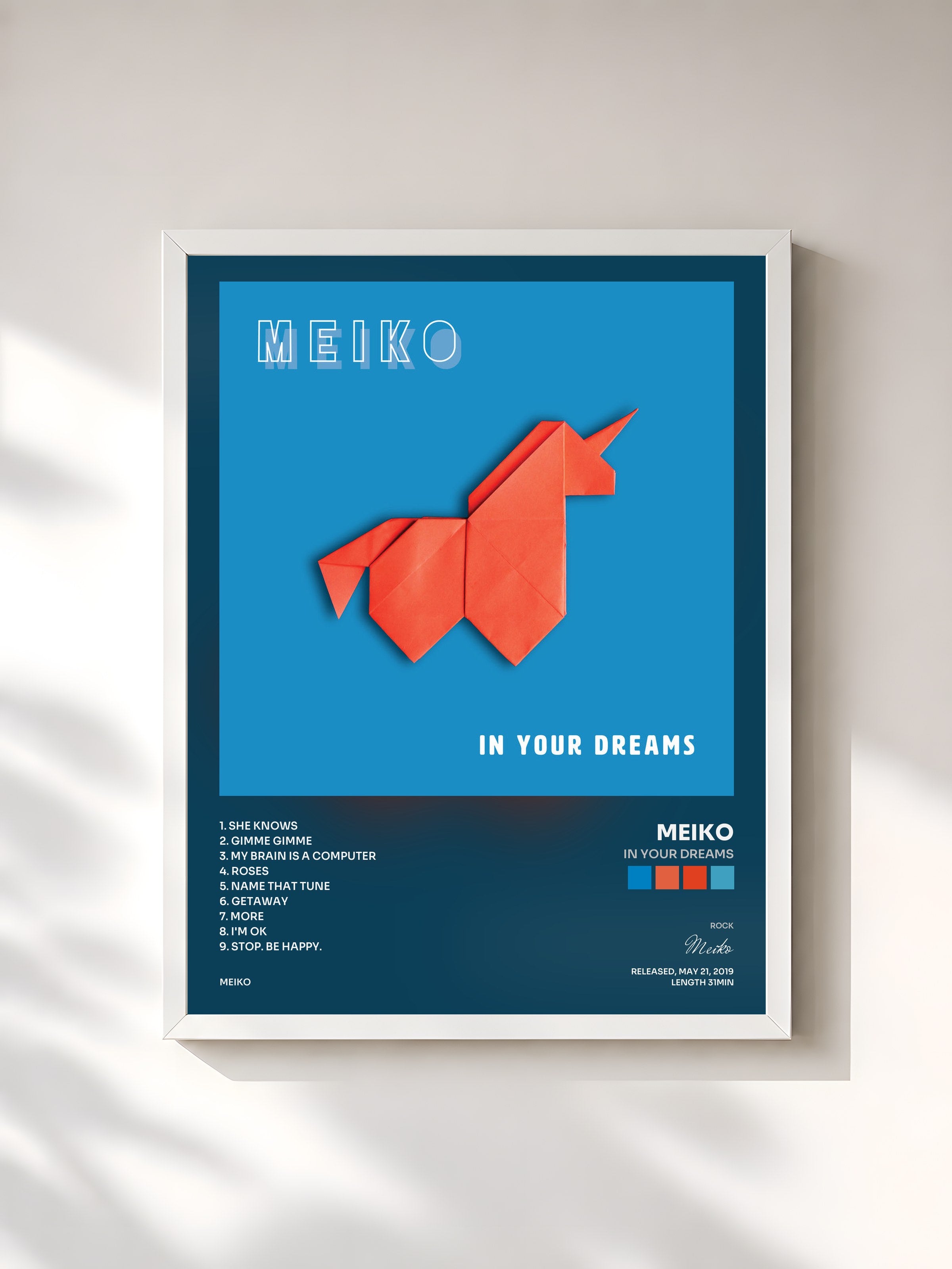 #blanc Tableau de l'album In Your Dreams de Meiko, cadre blanc, imprimé et encadré en France