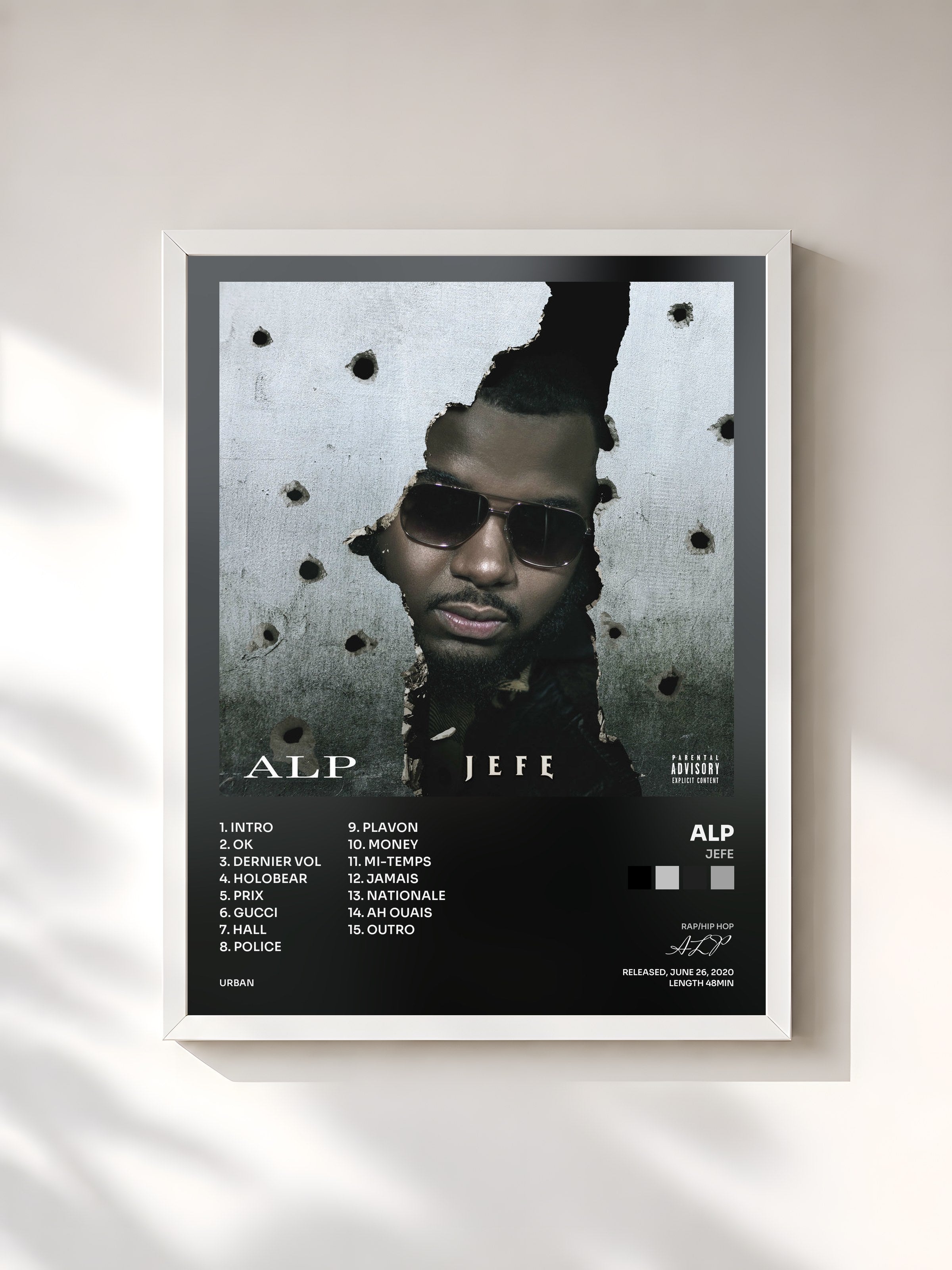 #blanc Tableau de l'album JEFE de ALP, cadre blanc, imprimé et encadré en France