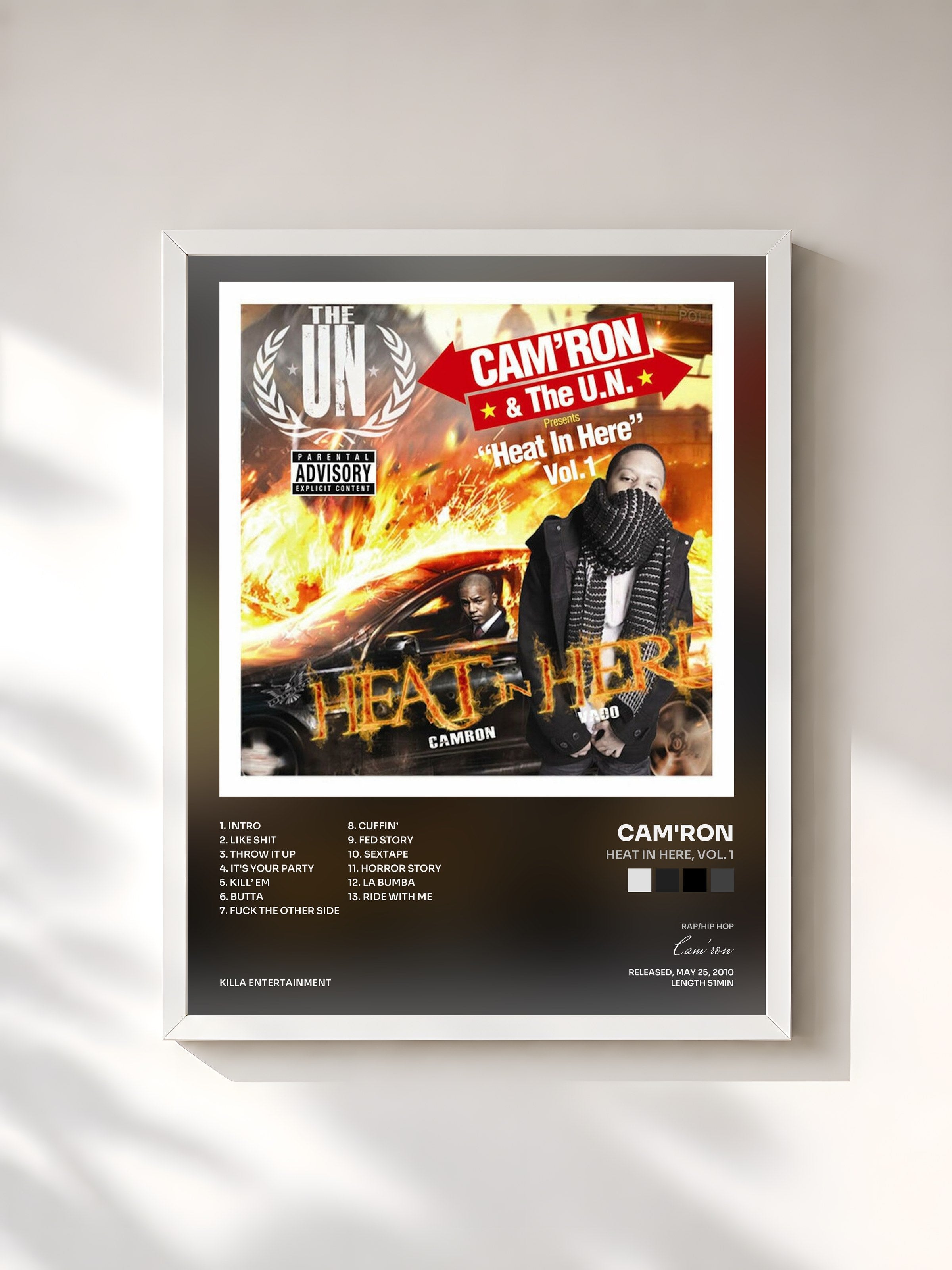 #blanc Tableau de l'album Heat in Here, Vol. 1 de Cam'ron, cadre blanc, imprimé et encadré en France