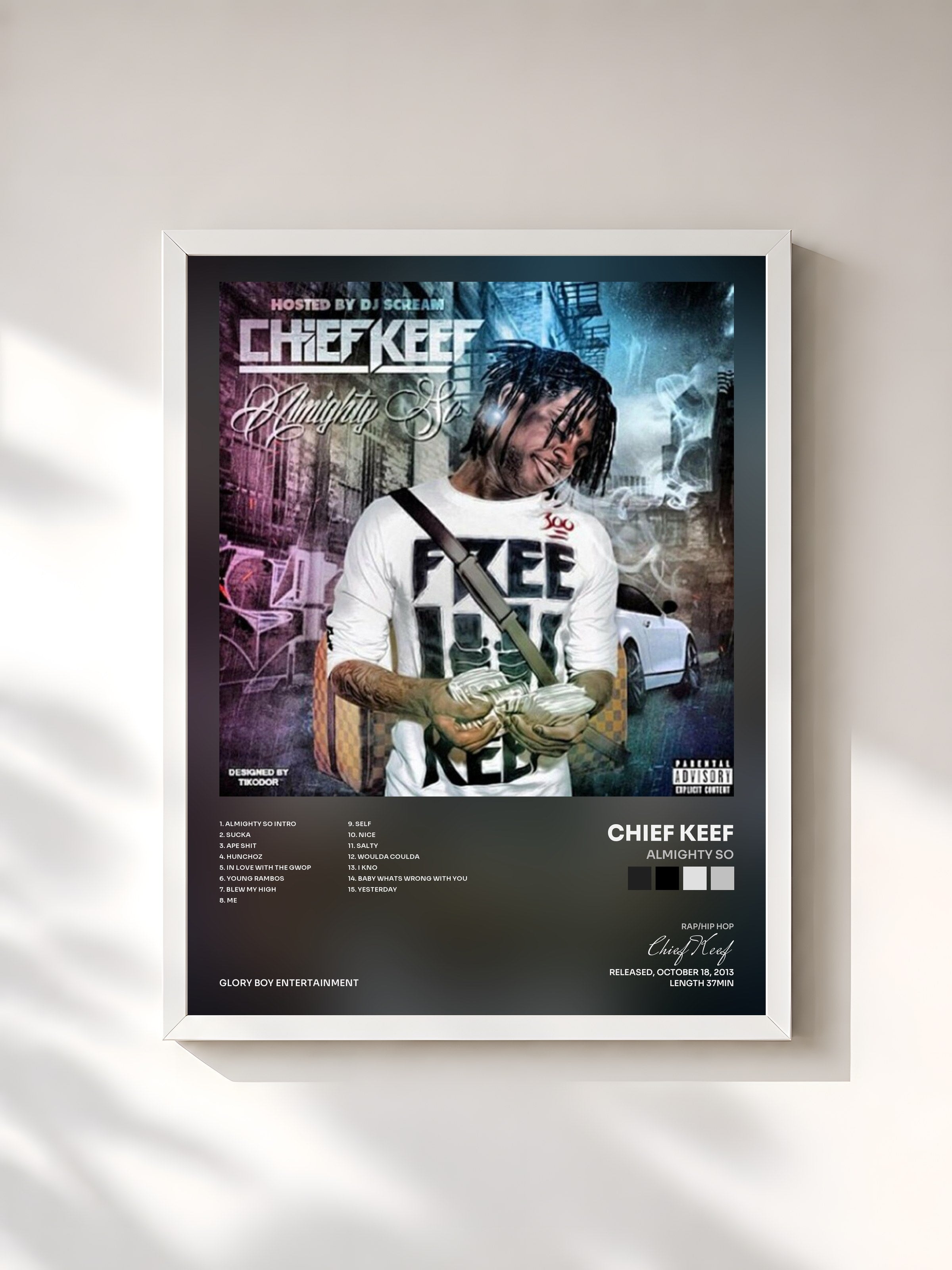 #blanc Tableau de l'album Almighty So de Chief Keef, cadre blanc, imprimé et encadré en France