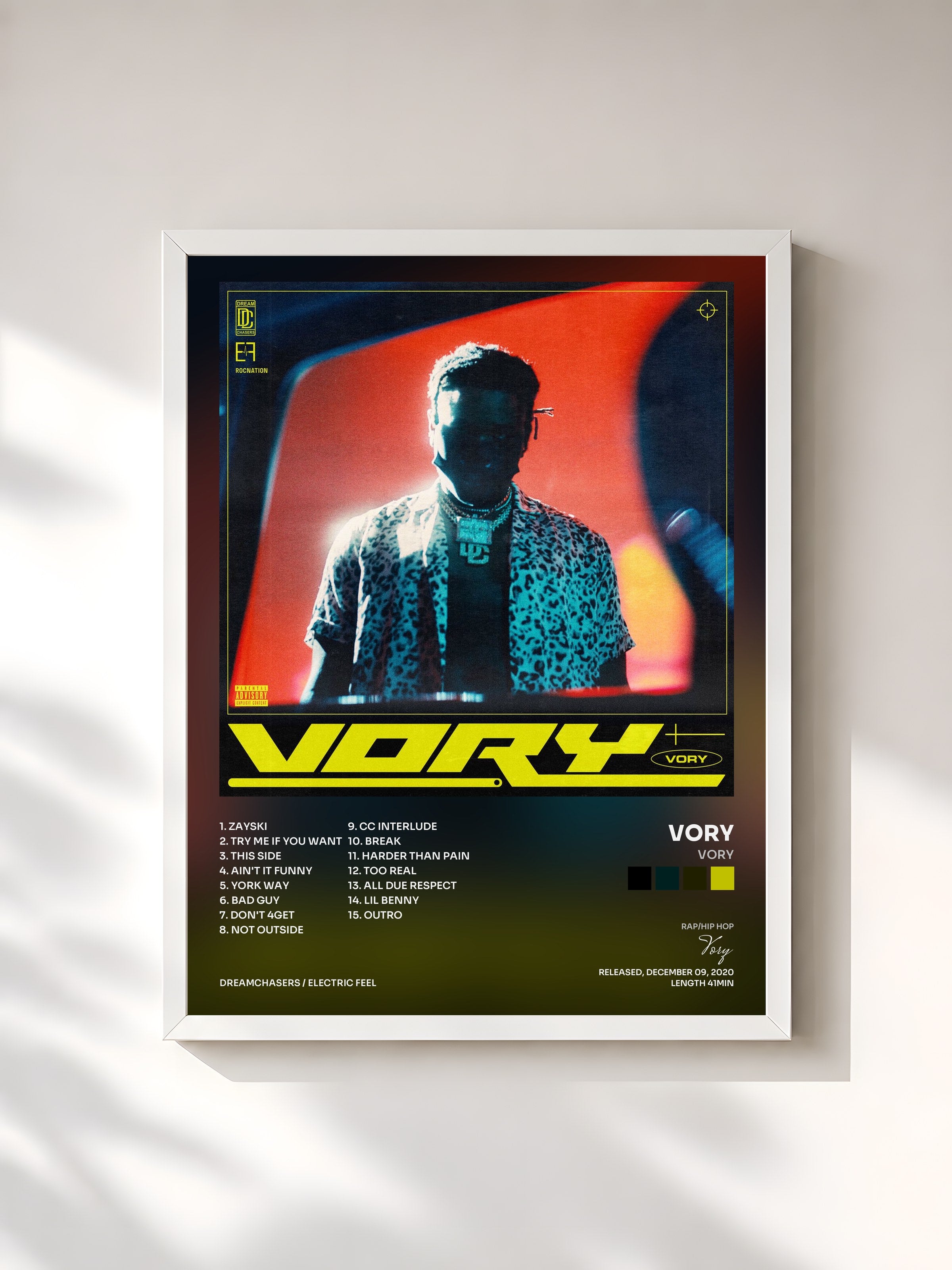 #blanc Tableau de l'album VORY de Vory, cadre blanc, imprimé et encadré en France