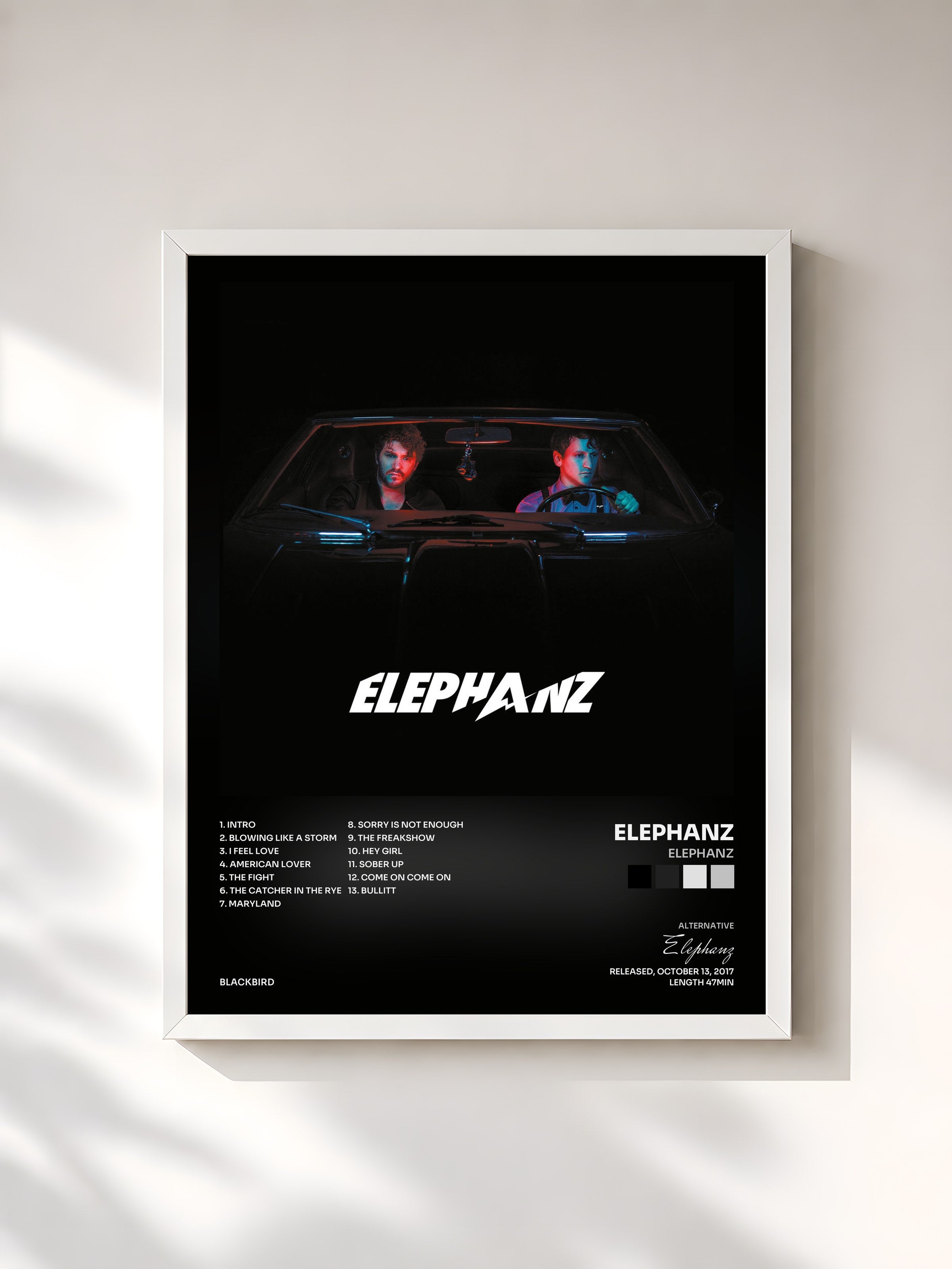 #blanc Tableau de l'album Elephanz de Elephanz, cadre blanc, imprimé et encadré en France
