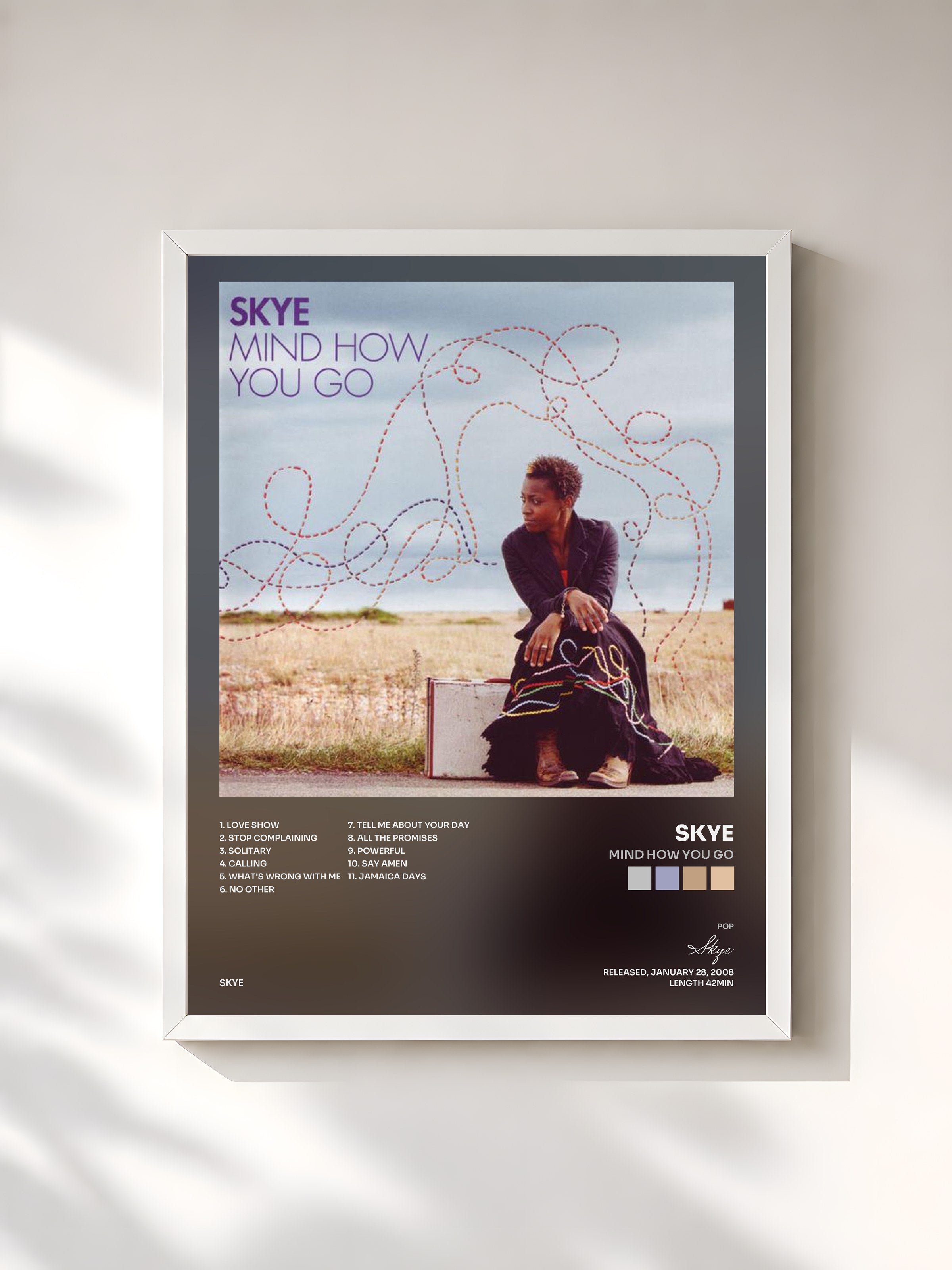 #blanc Tableau de l'album Mind How You Go de Skye, cadre blanc, imprimé et encadré en France