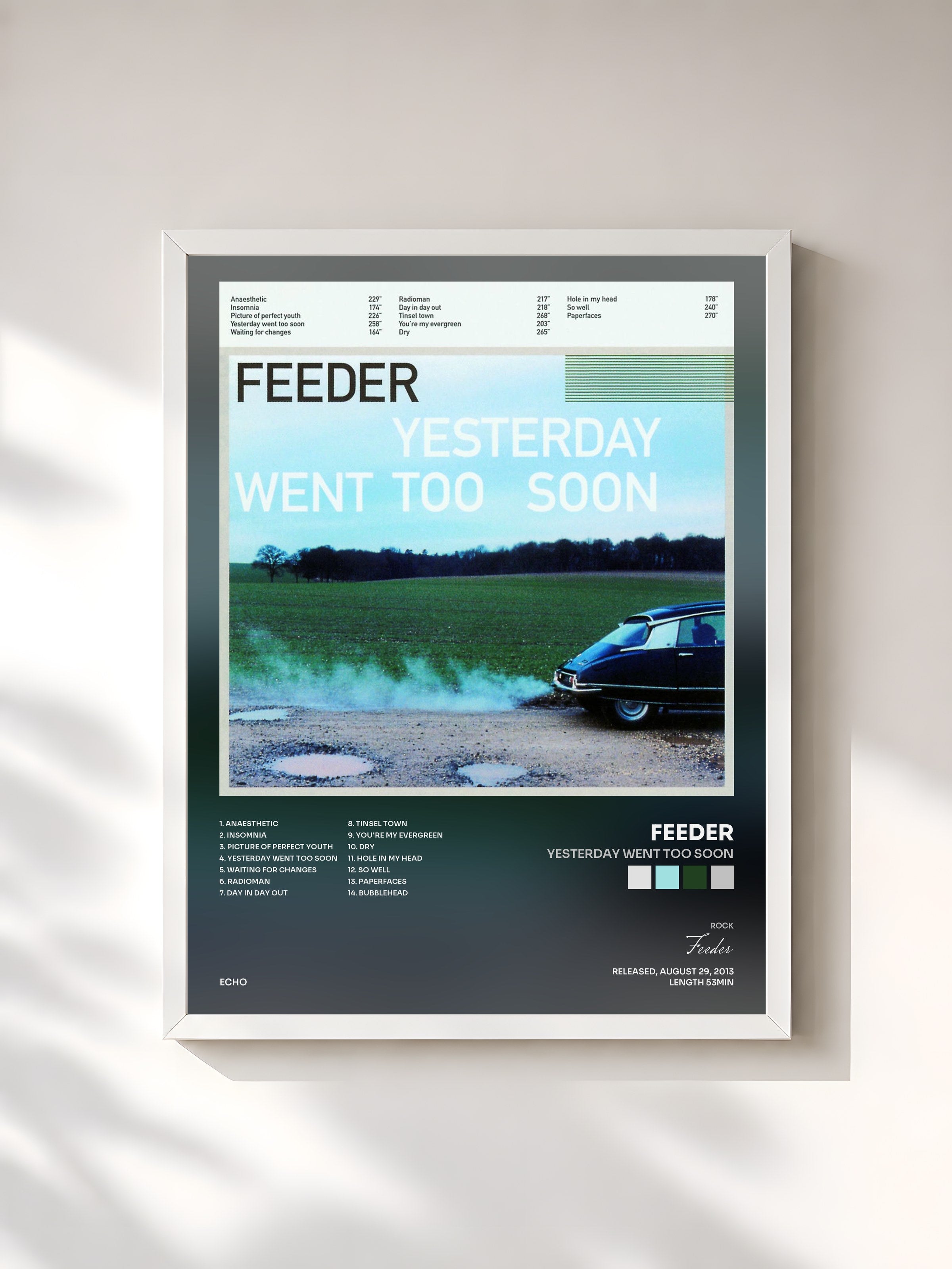 #blanc Tableau de l'album Yesterday Went Too Soon de Feeder, cadre blanc, imprimé et encadré en France