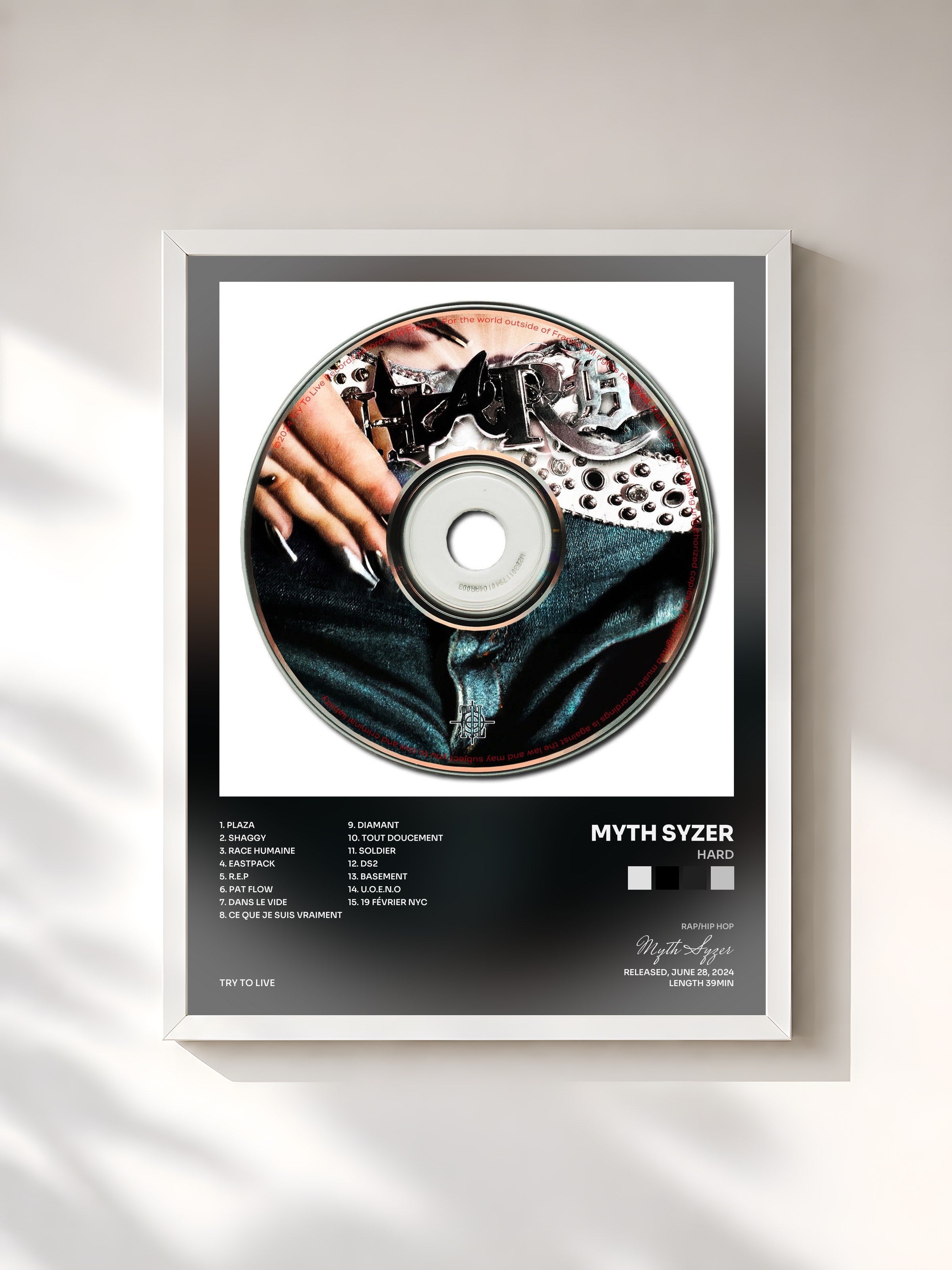#blanc Tableau de l'album HARD de Myth Syzer, cadre blanc, imprimé et encadré en France