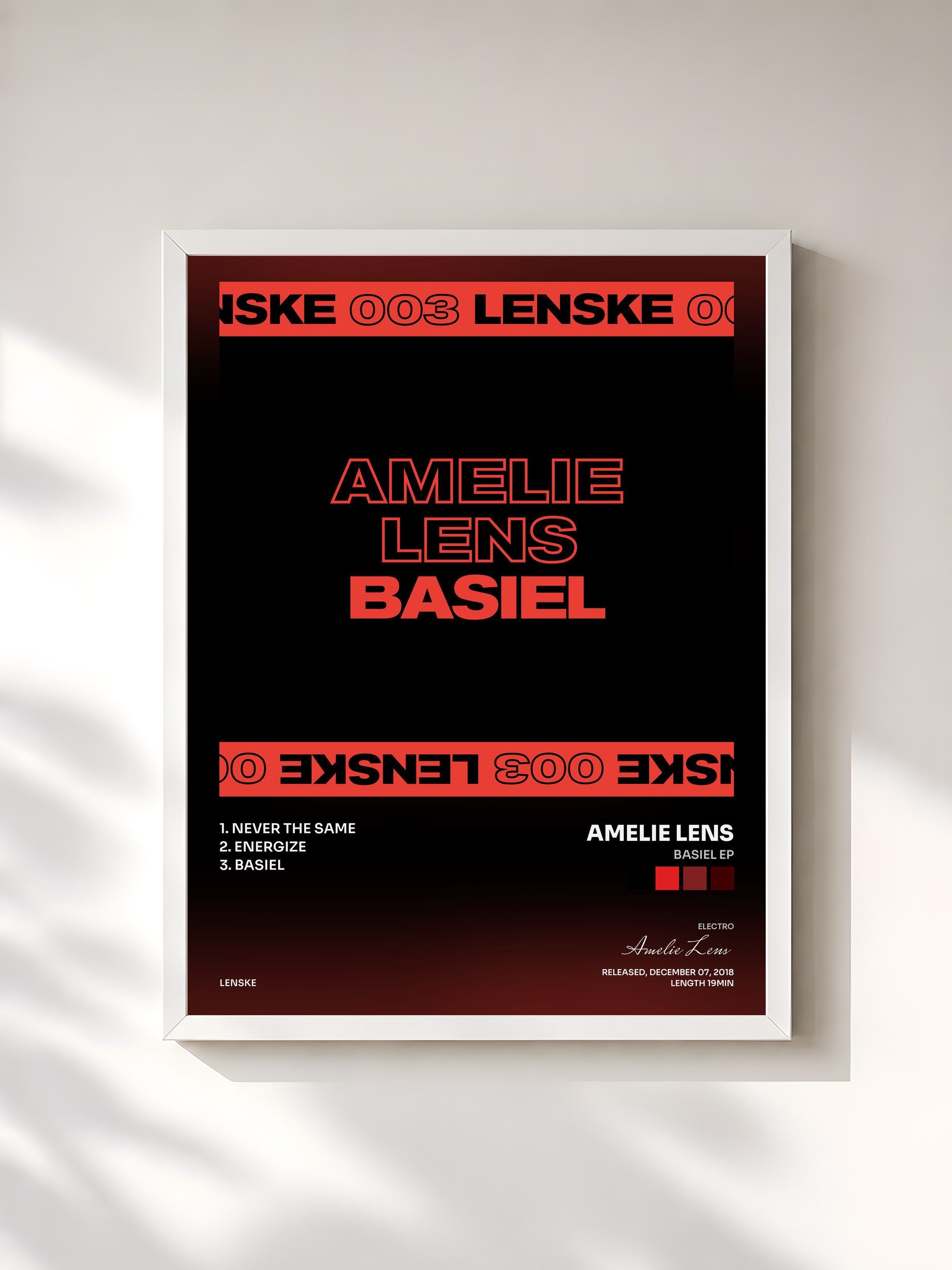 #blanc Tableau de l'album Basiel EP de Amelie Lens, cadre blanc, imprimé et encadré en France