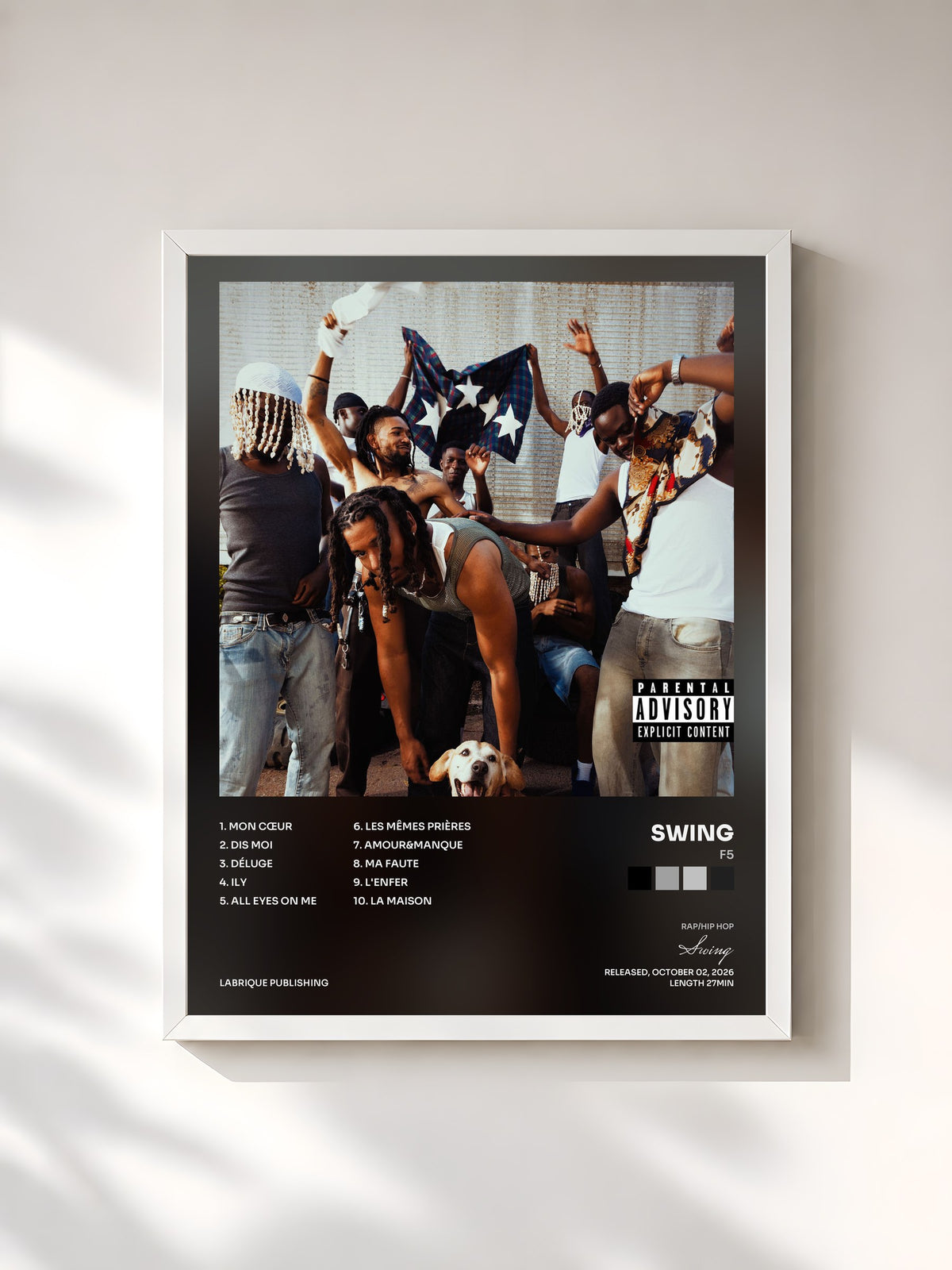 #blanc Tableau de l'album F5 de Swing, cadre blanc, imprimé et encadré en France