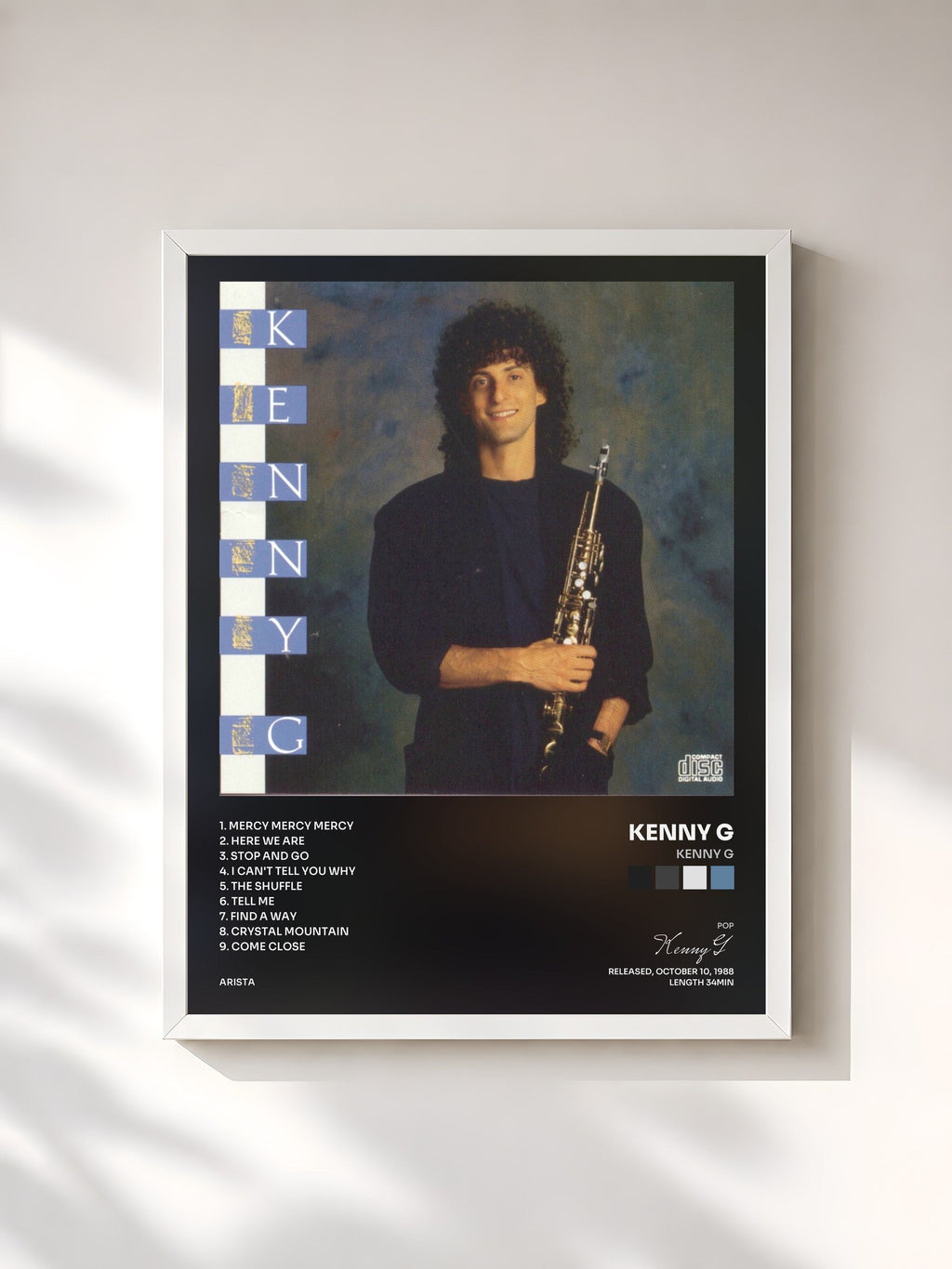 #blanc Tableau de l'album Kenny G de Kenny G, cadre blanc, imprimé et encadré en France