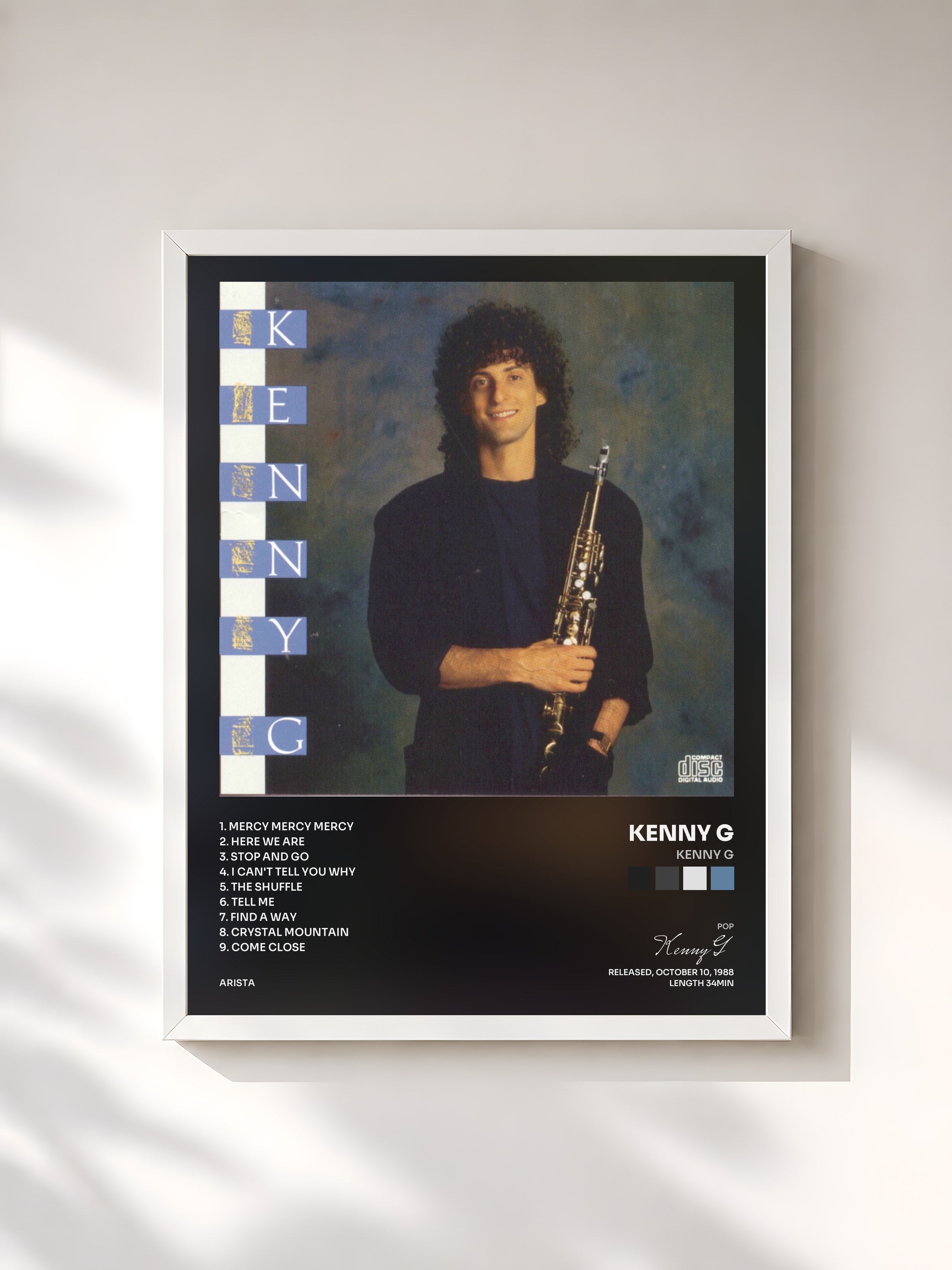 #blanc Tableau de l'album Kenny G de Kenny G, cadre blanc, imprimé et encadré en France