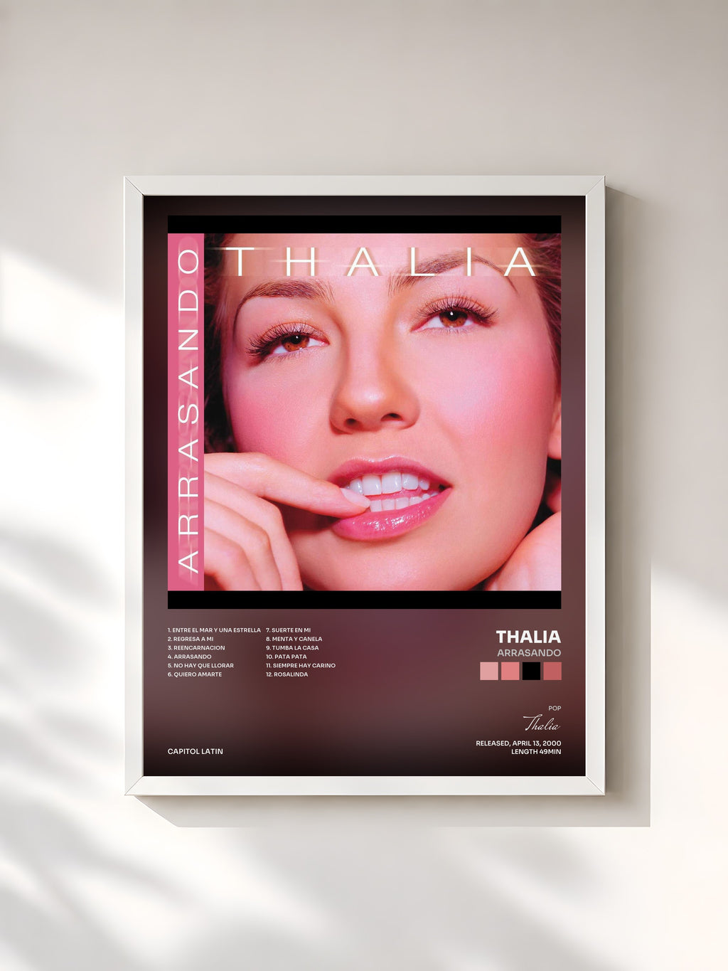 #blanc Tableau de l'album Arrasando de Thalia, cadre blanc, imprimé et encadré en France