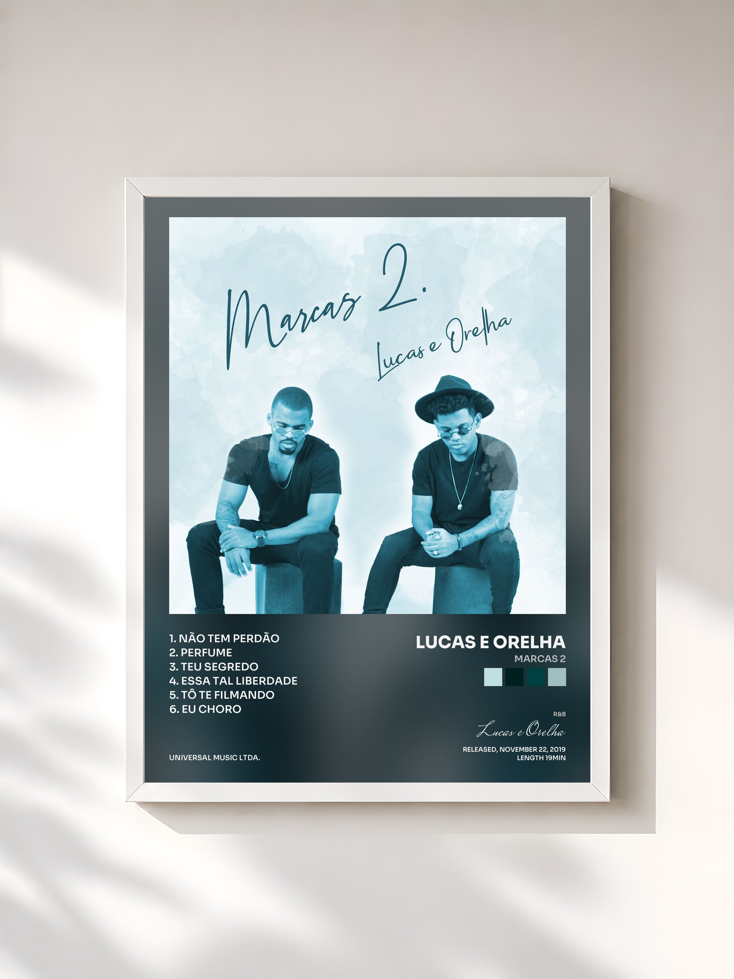 #blanc Tableau de l'album Marcas 2 de Lucas e Orelha, cadre blanc, imprimé et encadré en France